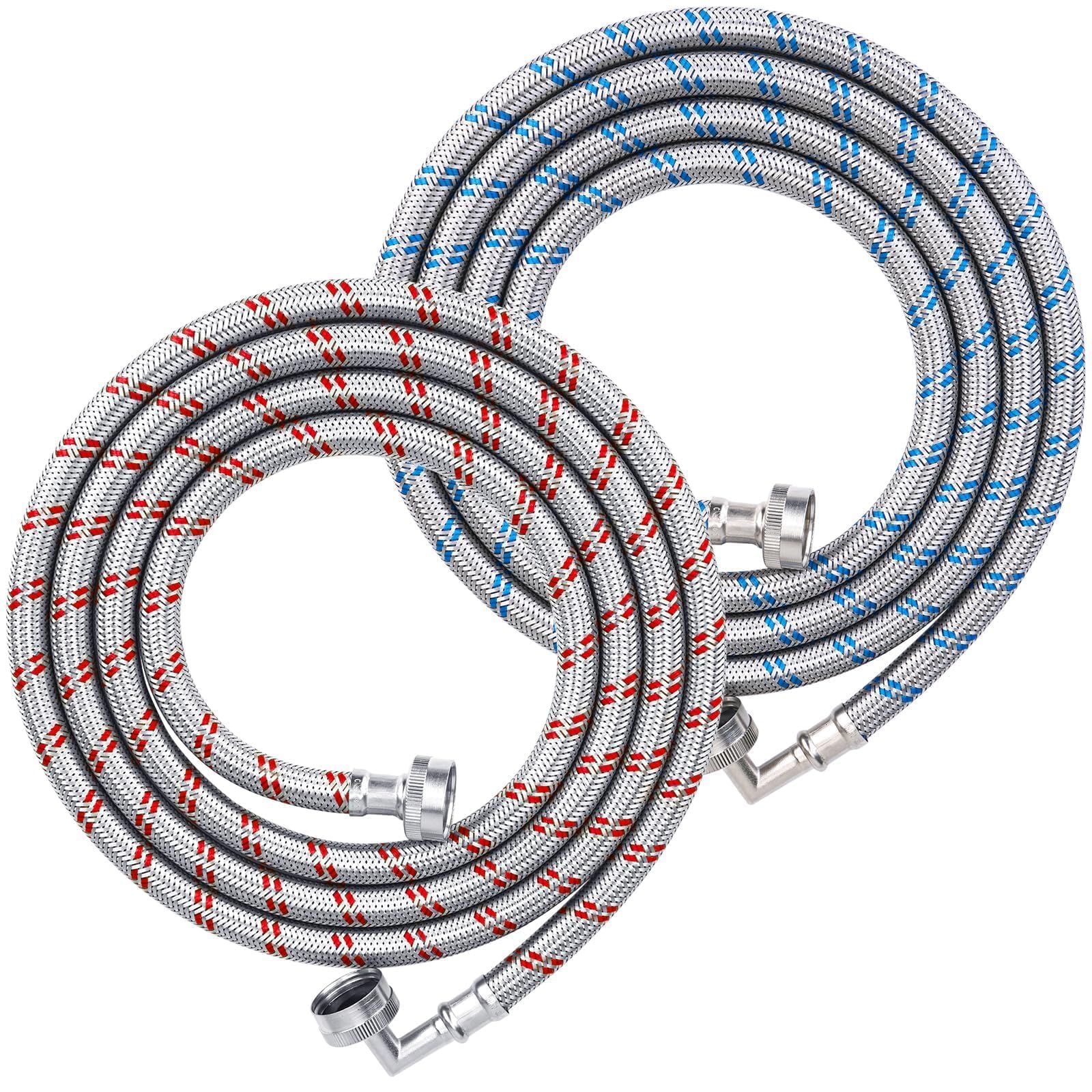 TICONN 8FT Washing Machine Hoses Set - 2 Pack Burst-Proof Stainless Steel Braided Washer Hoses with EPDM Core & 90 Degree Elbow, 3/4