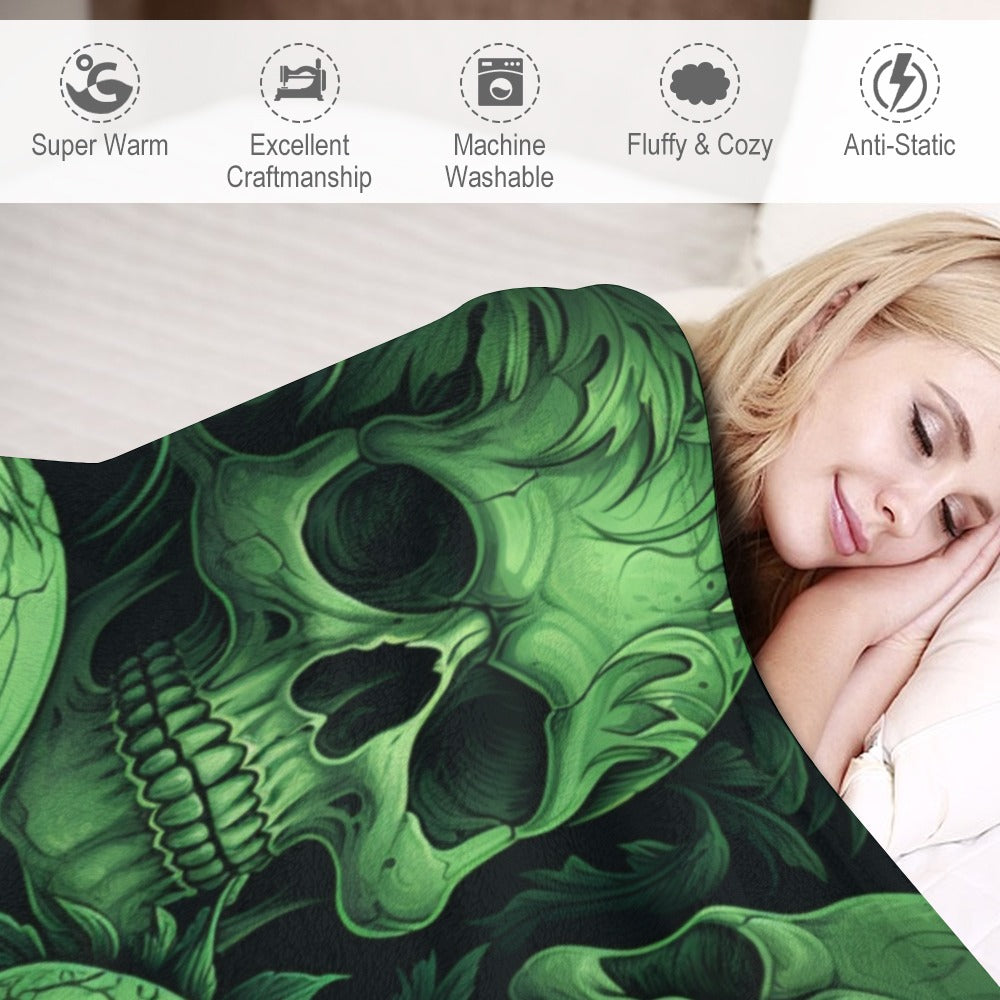 Green Skulls Ultra Soft Flannel Blanket - Cozy Plush Throw for Bed, Couch & Outdoor Use - Warm Winter Blanket for Home Decor, Camping & Gifts