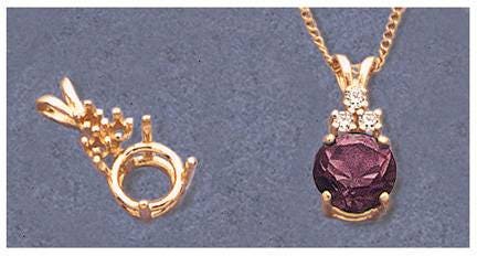 Solid Sterling Silver or 14kt White/Yellow Gold 7mm-14mm Round Wire Pendant Setting with 3 Stone Accent - Handcrafted in USA | Perfect for Necklaces, Jewelry Making & Gift Giving