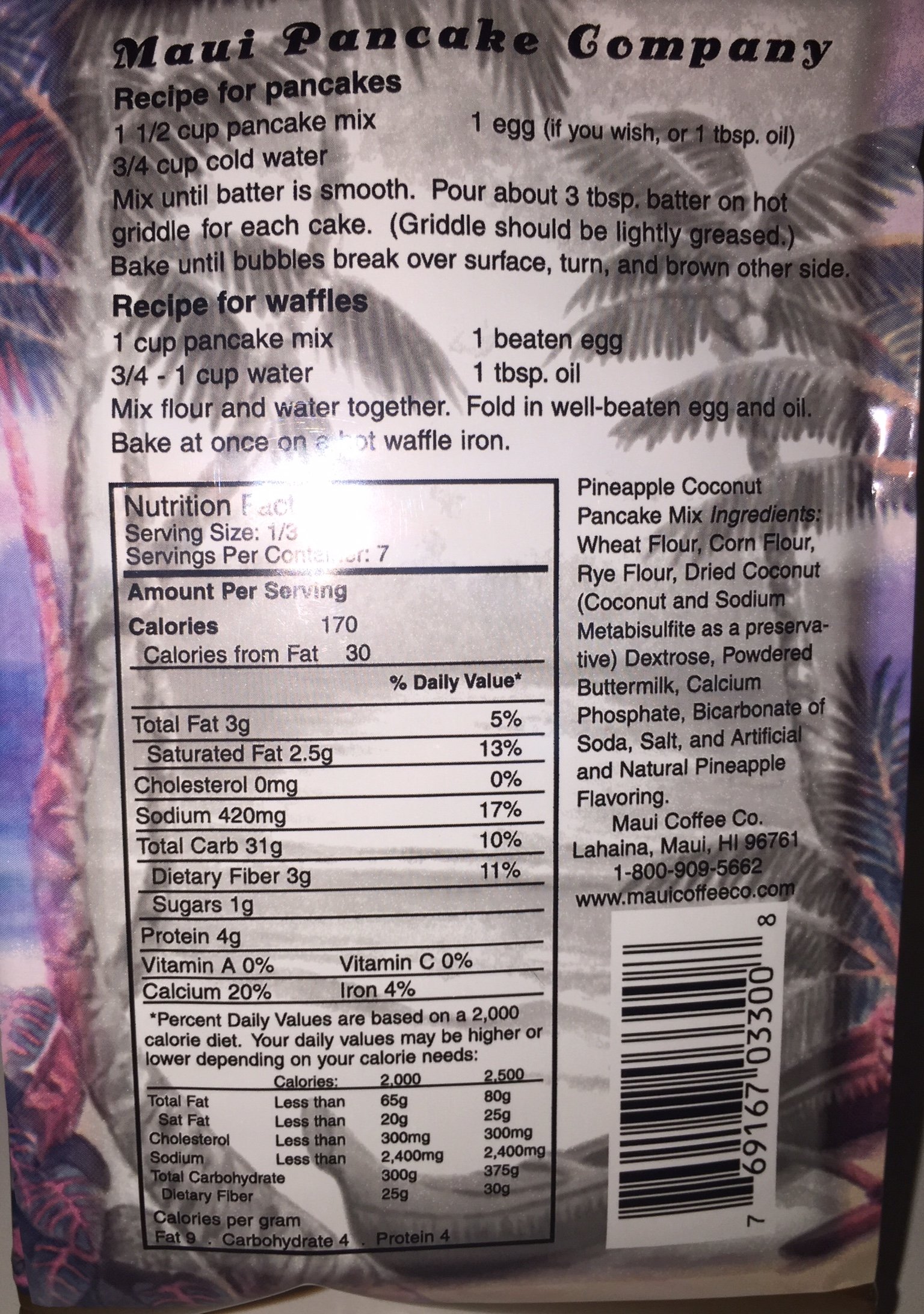 Maui Pancake Pineapple Coconut Mix - Hawaiian Breakfast Blend for Fluffy Pancakes & Waffles - Perfect for Family Brunches & Tropical-Themed Breakfasts