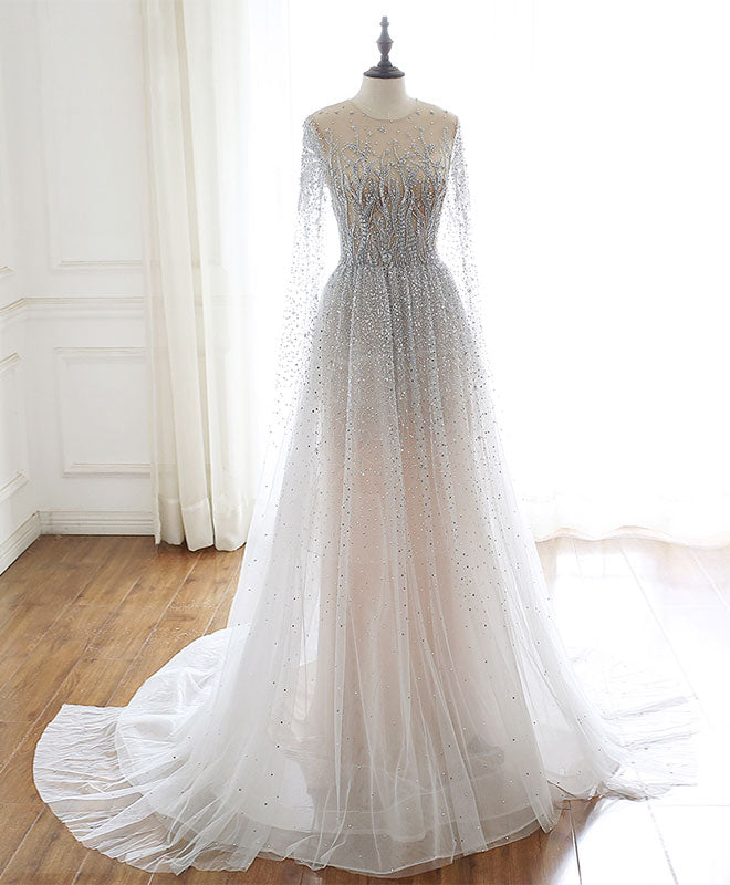 Elegant Round Neck Tulle Sequin Beaded Long Prom Dress for Women - Perfect for Homecoming, Formal Dances & Special Occasions