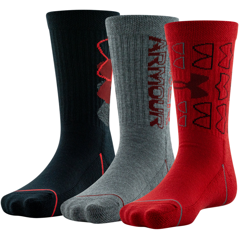 Under Armour Youth Phenom Crew Socks 3 Pack for Boys - Moisture-Wicking & Comfortable Athletic Socks for Sports, Running, and Everyday Wear
