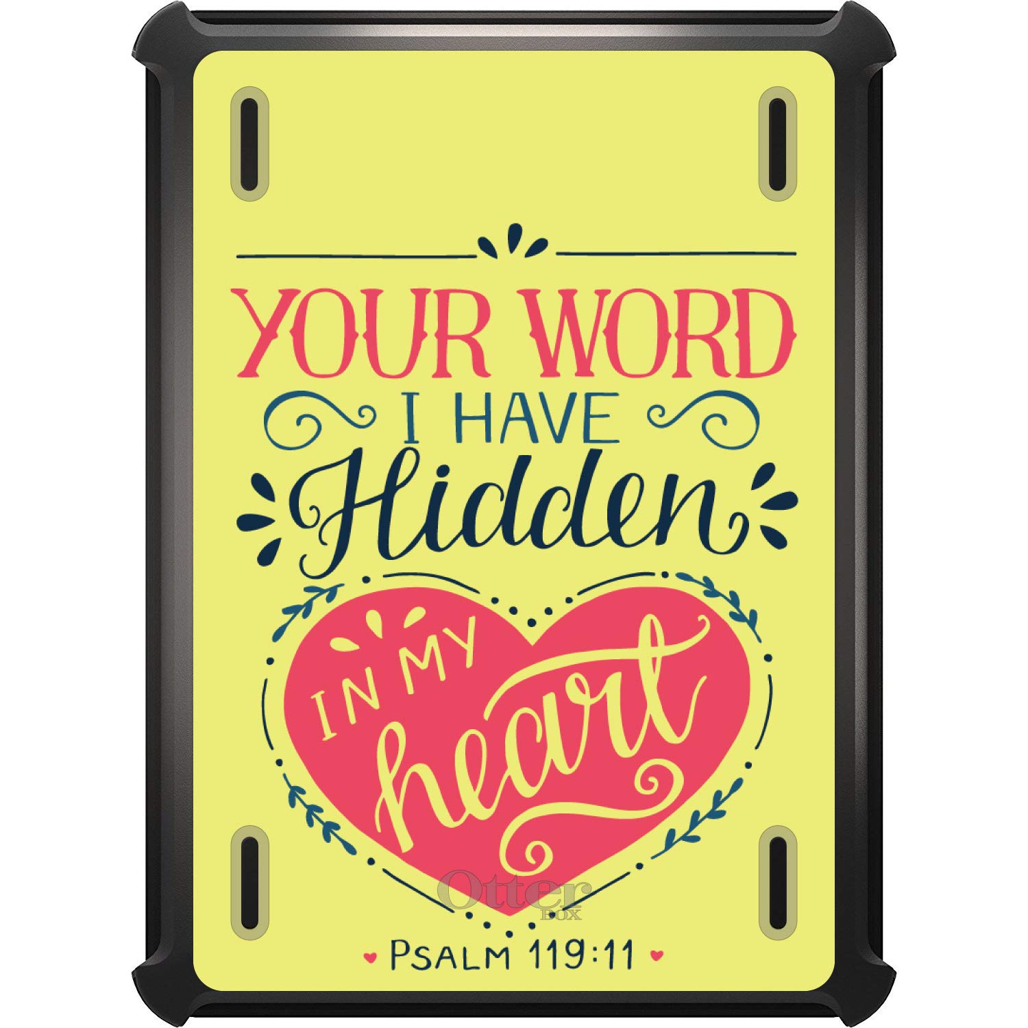 DistinctInk Protective Case for iPad 5th/6th Generation (2017 Model) - Slim Black Replacement Cover with Kickstand | Bible Verse Design (Psalm 119:11) | Perfect for Work, School & Travel