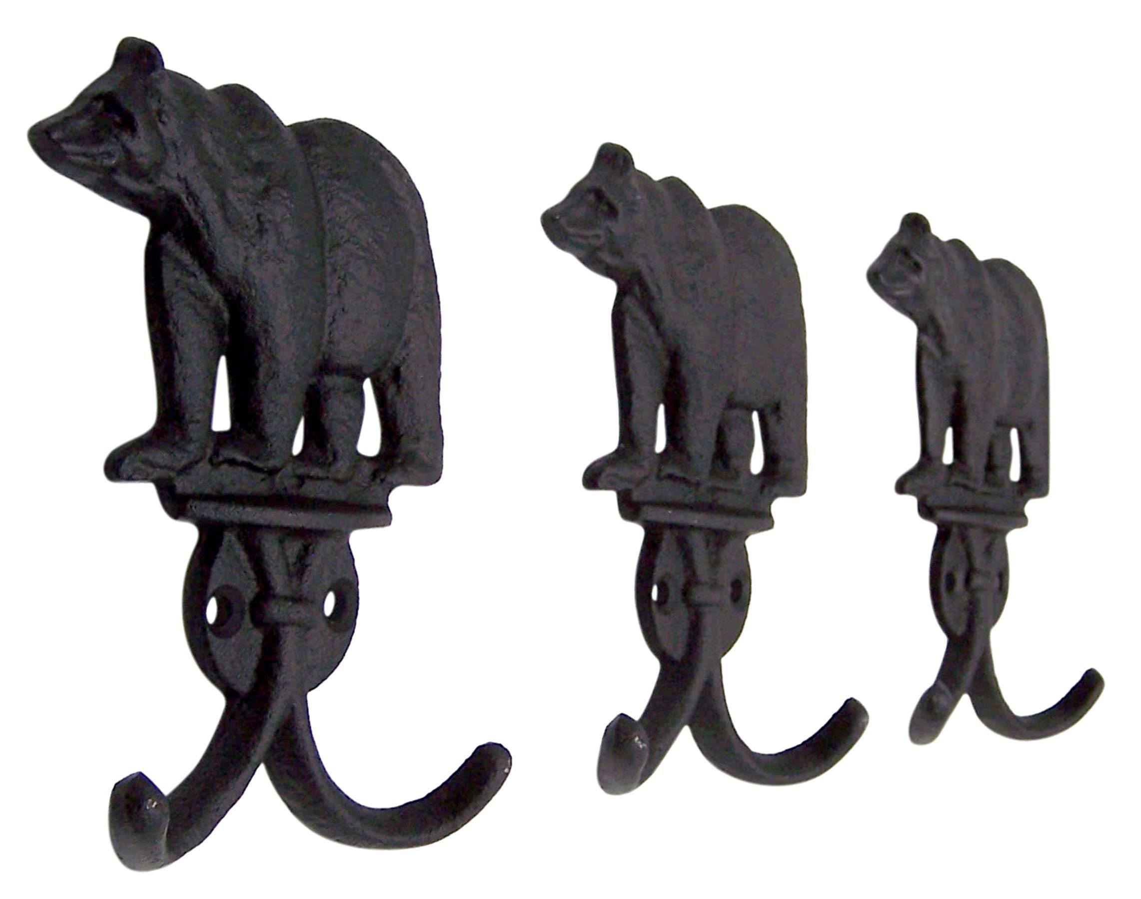Rustic Black Bear Cast Iron Wall Hooks Set of 3 - 5.25 Inch Heavy Duty Coat Hangers for Entryway, Mudroom, Bathroom & Farmhouse Decor - Perfect for Hanging Coats, Hats, Bags & Towels