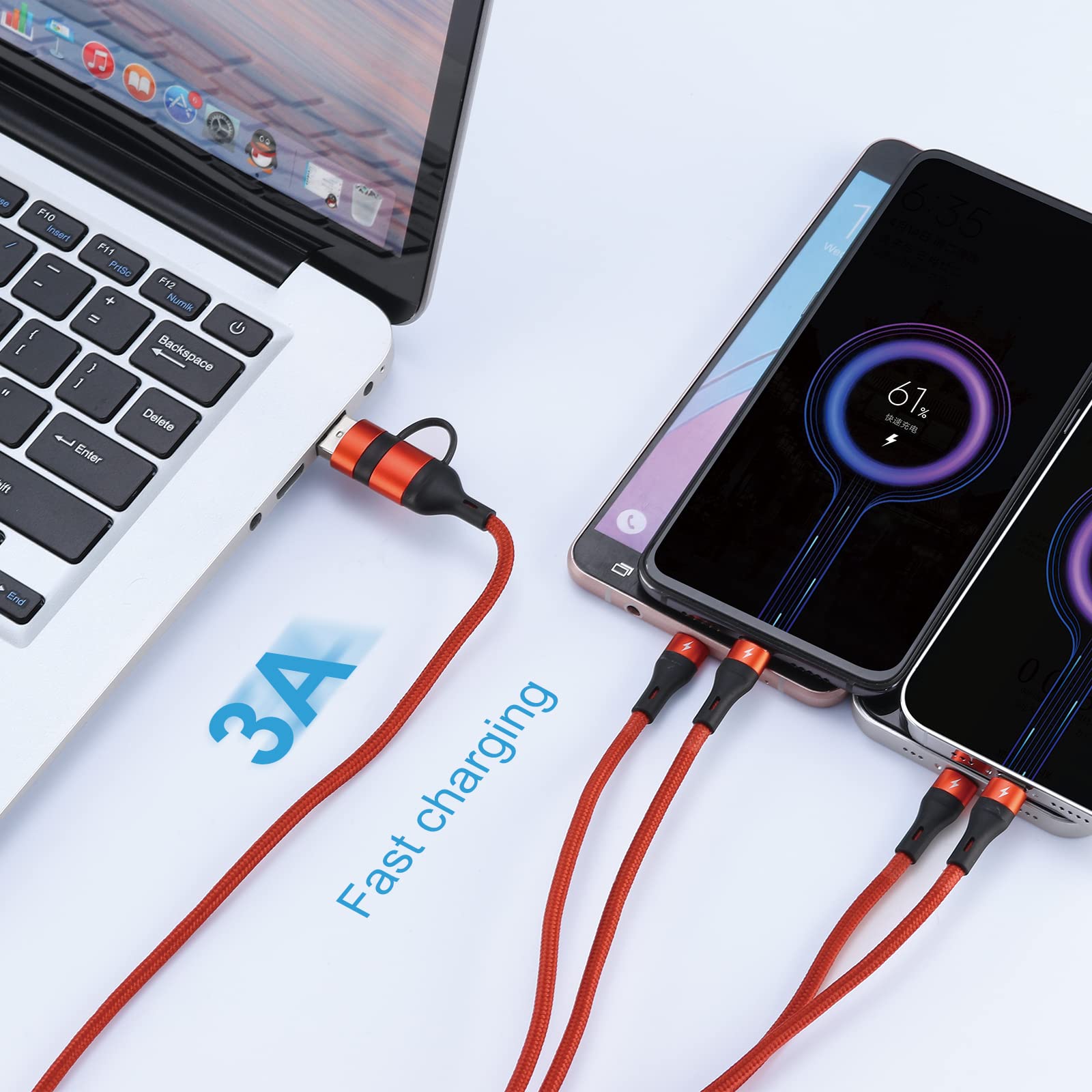 SIQWIO 4-in-1 Multi Charging Cable 3A Fast Charger 4Ft Nylon Braided - USB A/USB C to Micro USB/Type C/Lightning - Compatible with Samsung Galaxy, Pixel, Sony, LG, Nexus Smartphones & Tablets | Perfect for Home, Office, Travel & Car Charging