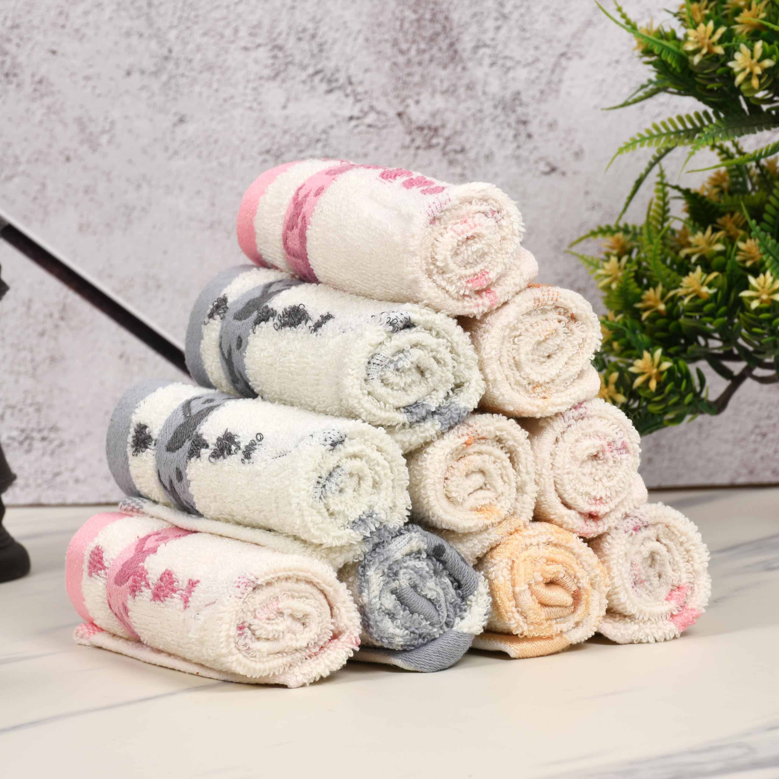 GRGRASP 10x10 Inch Terry Cotton Face Towel, Hygienic Washcloth with Check Design, Pack of 12 for Daily Skincare, Gym, and Travel