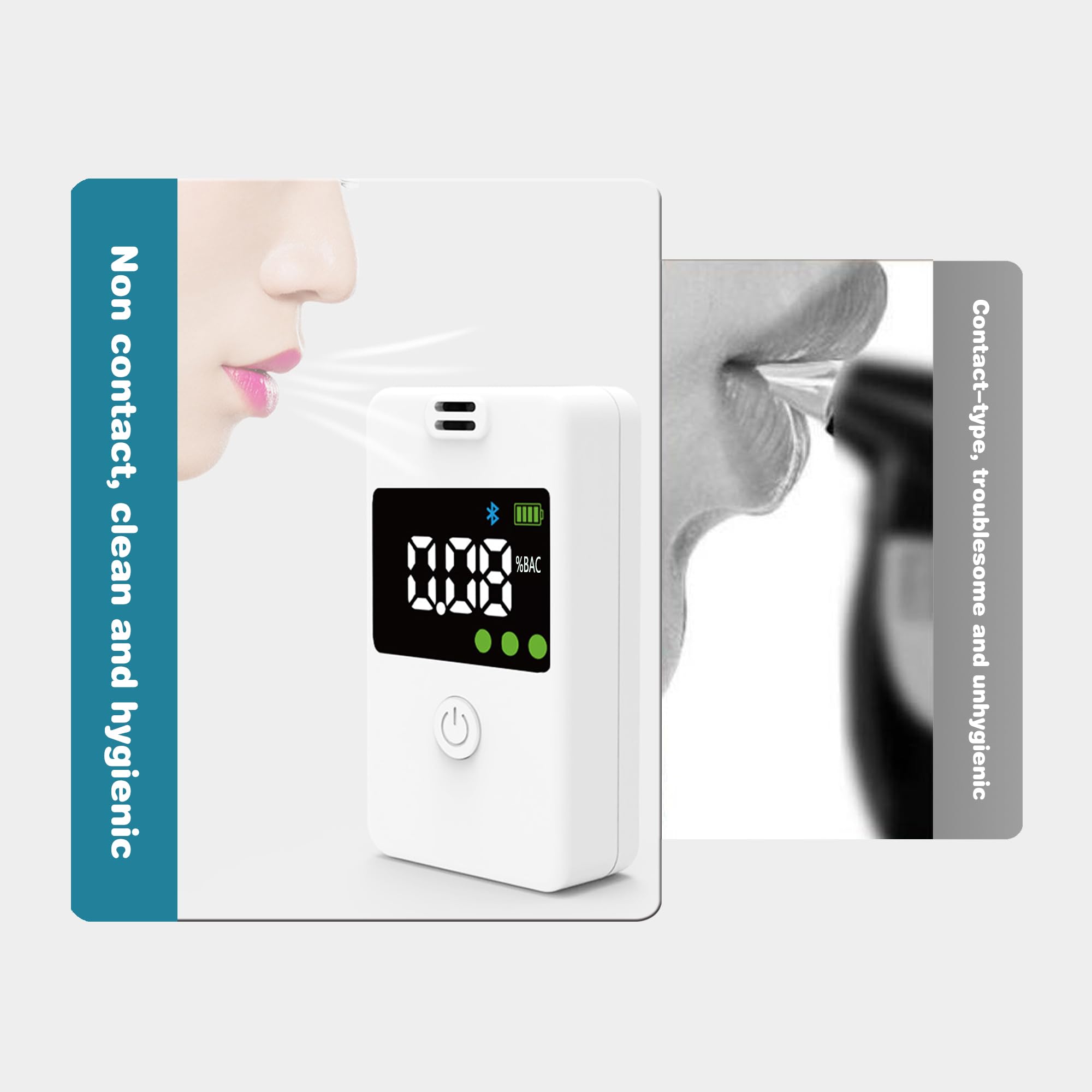 Professional Portable Alcohol Breathalyzer Tester with Bluetooth & Memory Function - High Accuracy Digital Breath Analyzer for Home, Party & Personal Use - White