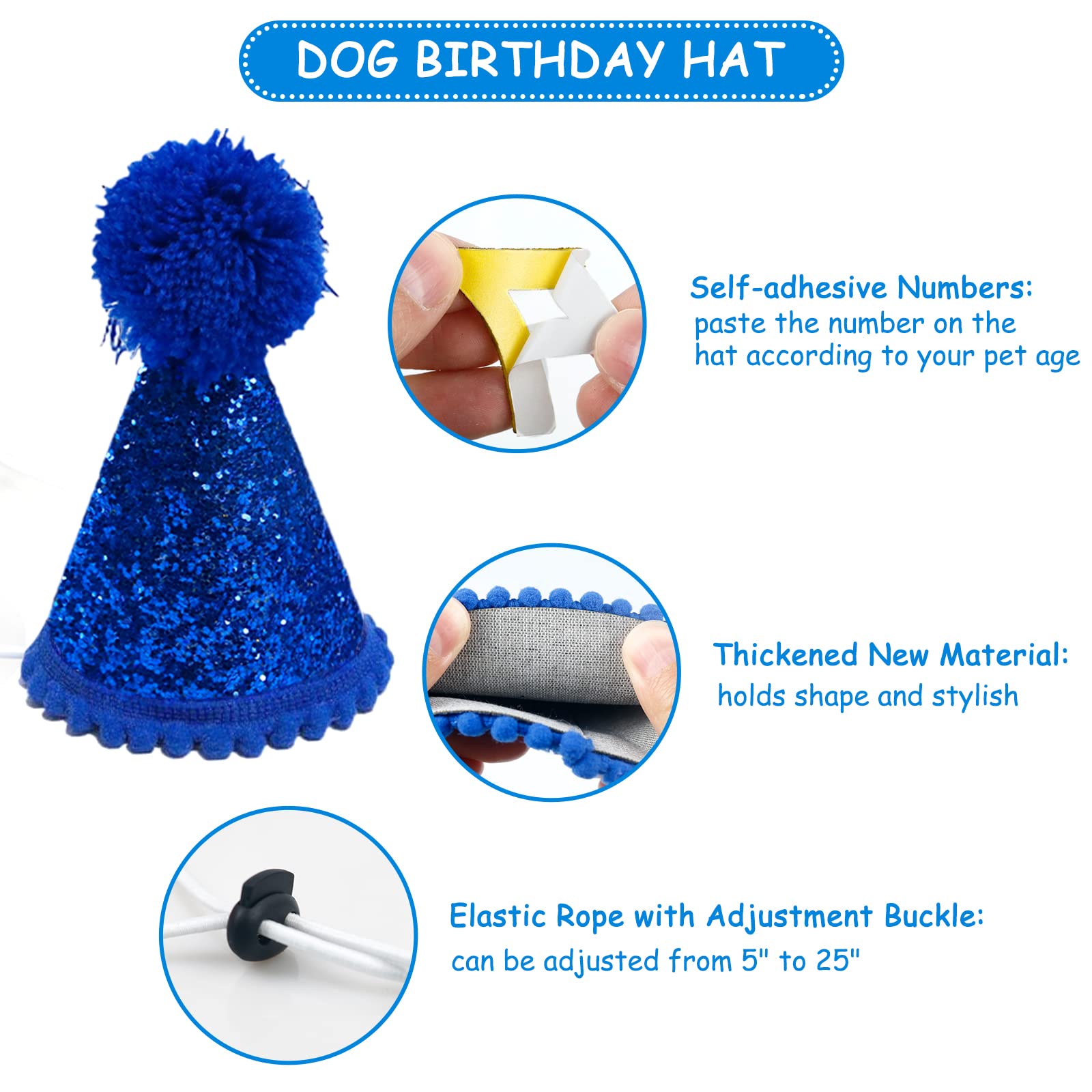 Nepfaivy Dog Birthday Party Decorations Kit - Reversible Bandana, Birthday Hat, Banner & Numbers for Small Large Dogs & Cats - Perfect for Puppy Birthday Celebrations & Pet Parties