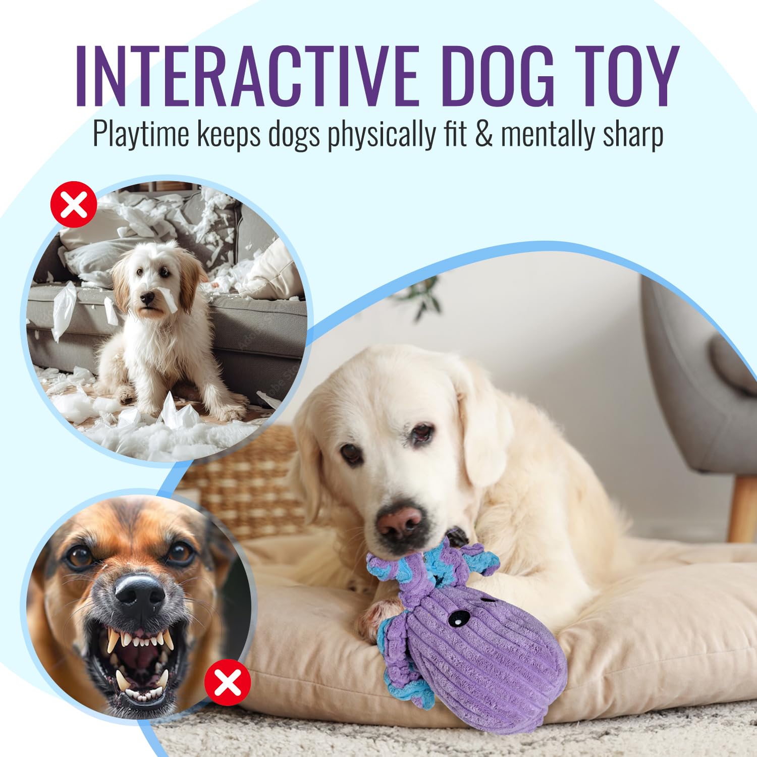 Durable Octopus Dog Toys with Squeaker & Crinkle - Interactive Chew Toys for Small, Medium & Large Dogs (Orange/Yellow) - Perfect for Playtime, Training & Teething Puppies