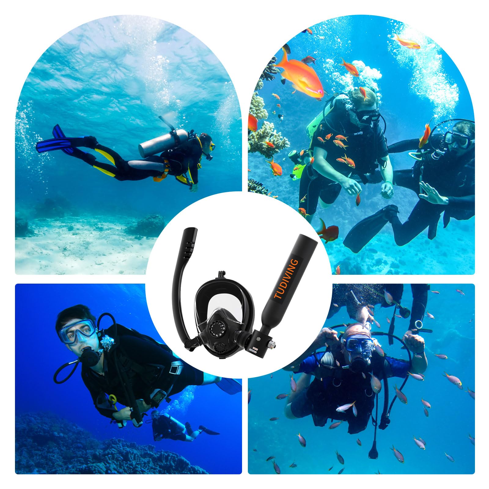 TUDIVING 0.5L Scuba Diving Tank Set with Full Face Snorkel Mask - Portable Mini Oxygen Cylinder for Underwater Diving, Breathing Training & Rescue - Ideal for Travel, Pool Training & Emergency Preparedness