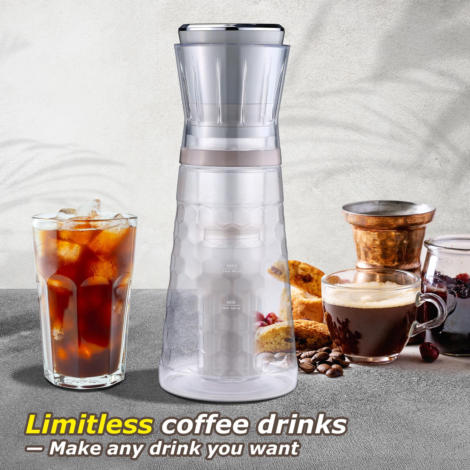 Homtone Electric Cold Brew Coffee Maker - 15-Minute Fast Iced Coffee Machine with Air Injection Technology, 2 Brew Strength Settings, Portable Design for Home, Office & Travel - Perfect for Summer Drinks, Iced Lattes & Cold Brew Concentrates