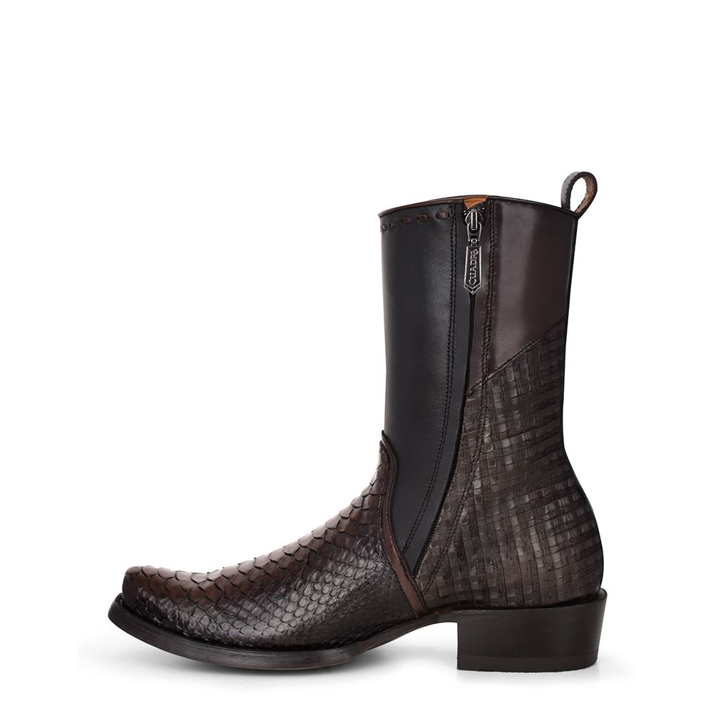 Men's Cuadra Black Casual Cowboy Python Skin Zip Ankle Boots - Stylish Western Boots for Everyday Wear, Riding & Outdoor Adventures