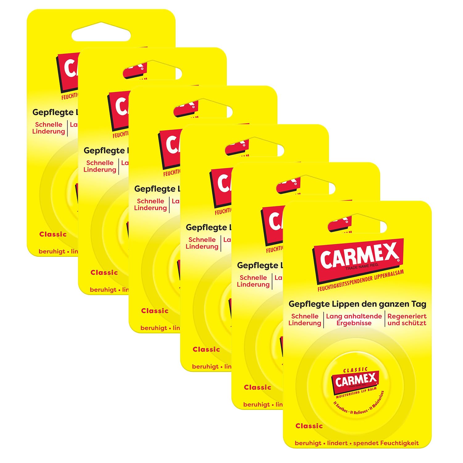 Carmex Classic Lip Balm Jar - Moisturizing & Soothing Treatment for Dry, Chapped Lips - Enriched with Petrolatum, Vitamin E & Beeswax - 6 Pack (7.5g Each) - Perfect for Winter Care, Outdoor Activities & Daily Lip Protection