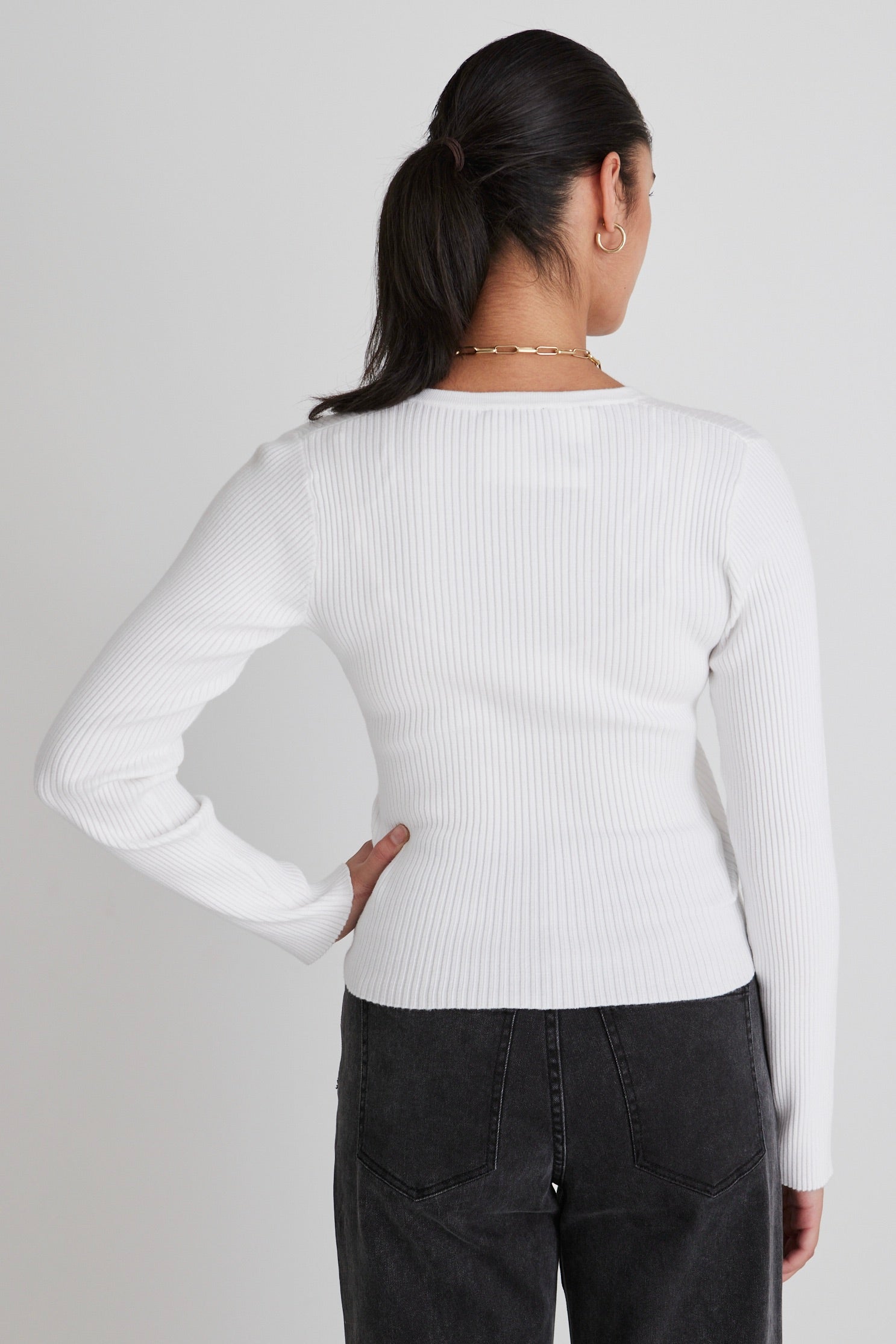 Feel Good White Long Sleeve Wrap Rib Knit Top - Women's Casual Comfortable Shirt for Everyday Wear & Layering