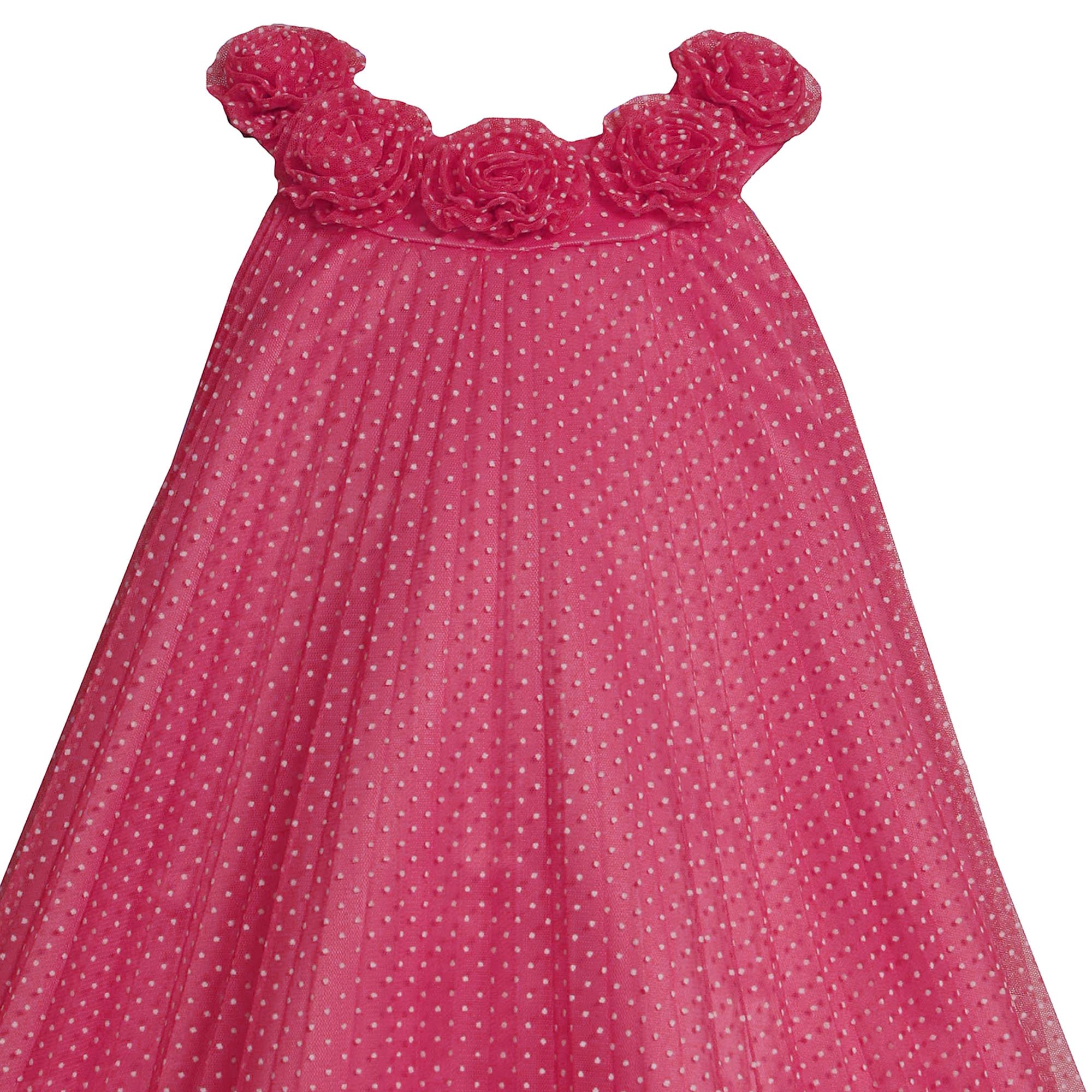 Fuchsia Pink Flock Dot Crystal Pleat Trapeze Dress for Girls 2T-6X - Perfect for Birthday Parties, Easter, and Special Occasions