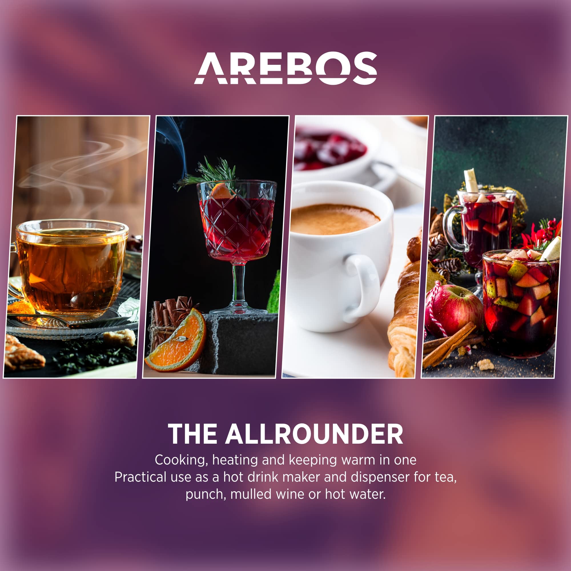 Arebos 6.8L 950W Electric Hot Water Dispenser with Tap - Adjustable Temperature 30-110°C for Mulled Wine, Coffee, Tea - Perfect for Home, Office, and Catering Use