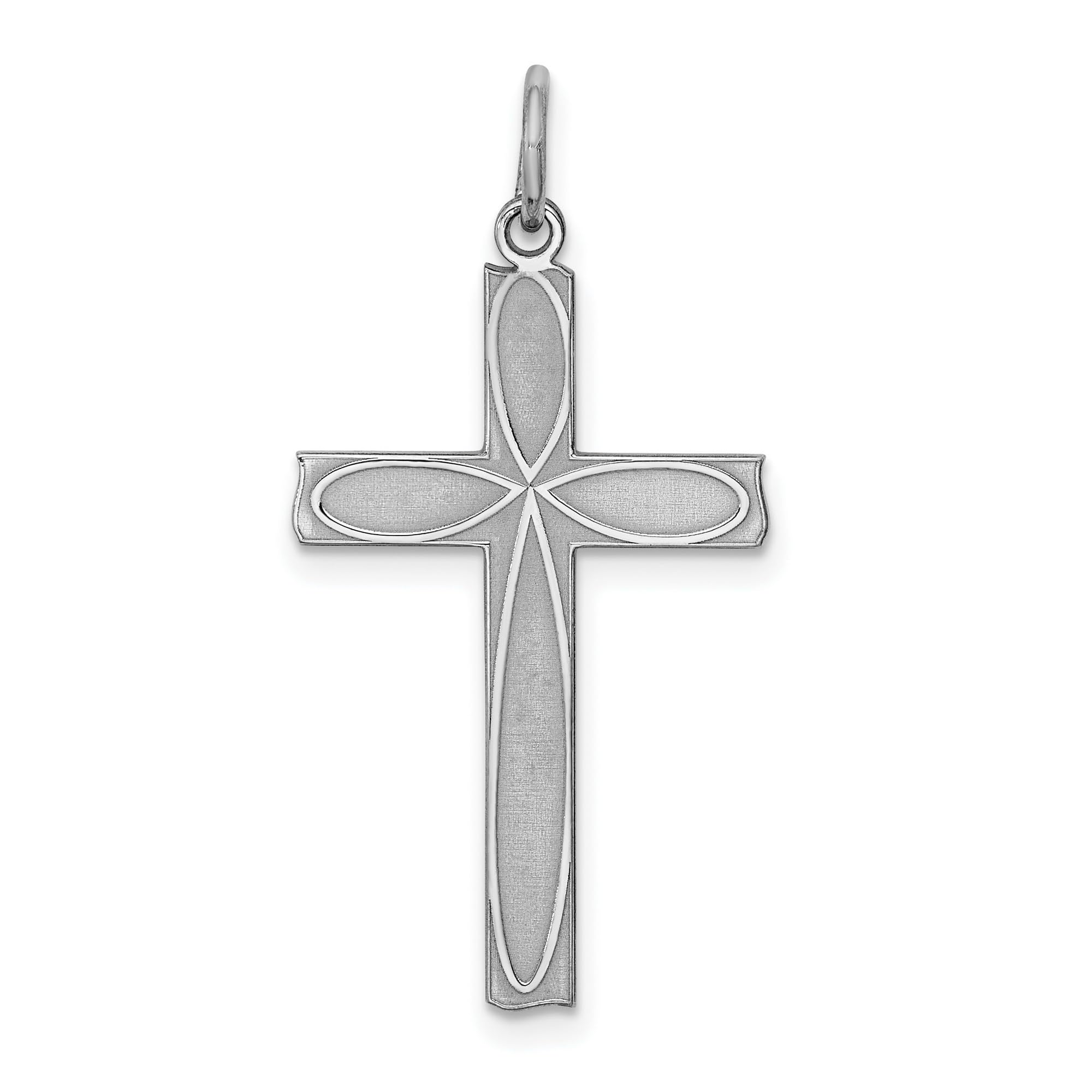 26mm x 16mm Sterling Silver Laser-Engraved Cross Pendant Necklace - Perfect for Religious Gifts, Baptism, Confirmation & Everyday Faith Jewelry