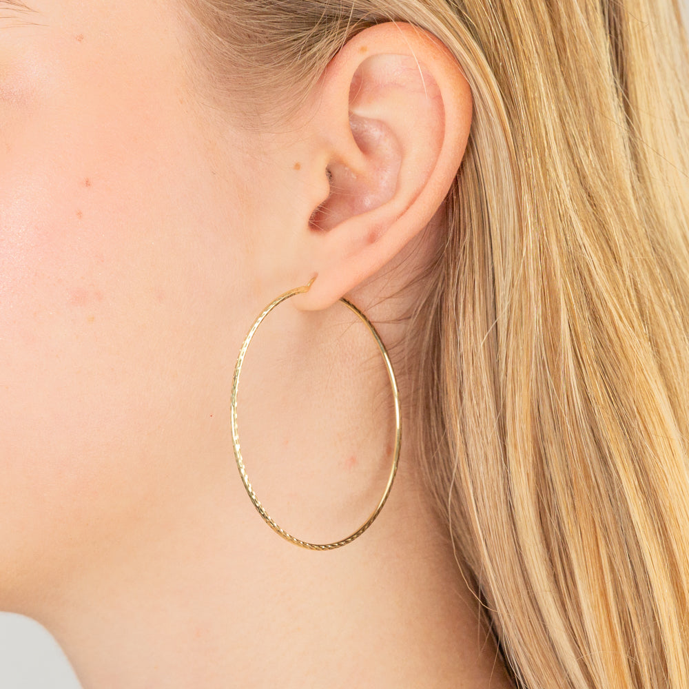 9ct Yellow Gold 50mm Diamond Cut Hoop Earrings for Women - Elegant Dangle Hoops for Party, Wedding & Everyday Wear