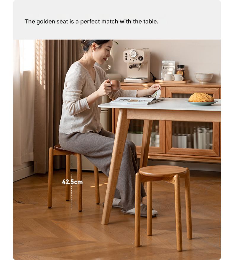 Premium Solid Wood Stackable Stool - Oak, Rubber, Ash, Cherry - Perfect for Home, Office, Kitchen & Outdoor Use