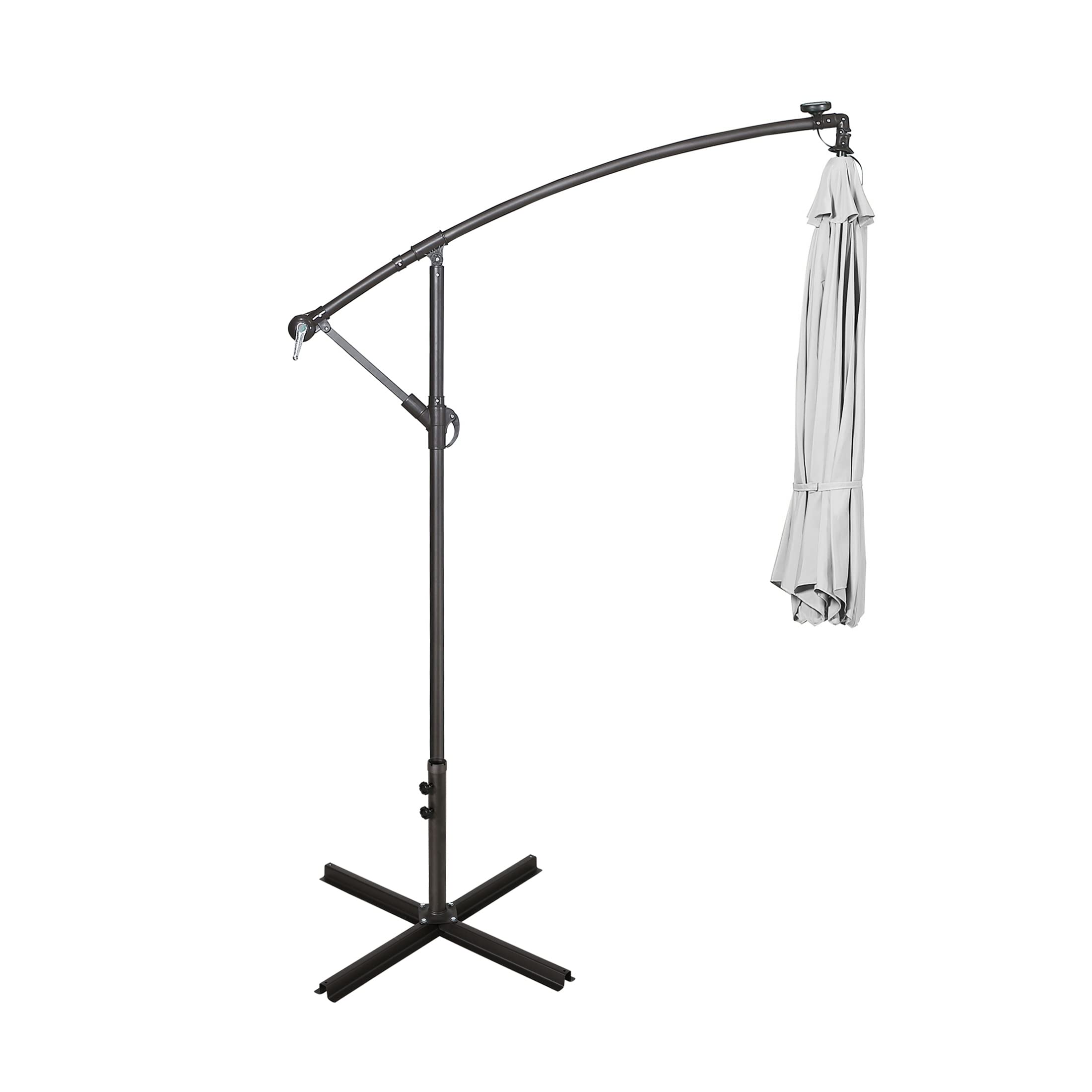 WO Home Furniture 10ft Patio LED Cantilever Umbrella with Stand - Set of 2 PCS, White - Perfect for Outdoor Dining, Poolside Lounging & Backyard Relaxation