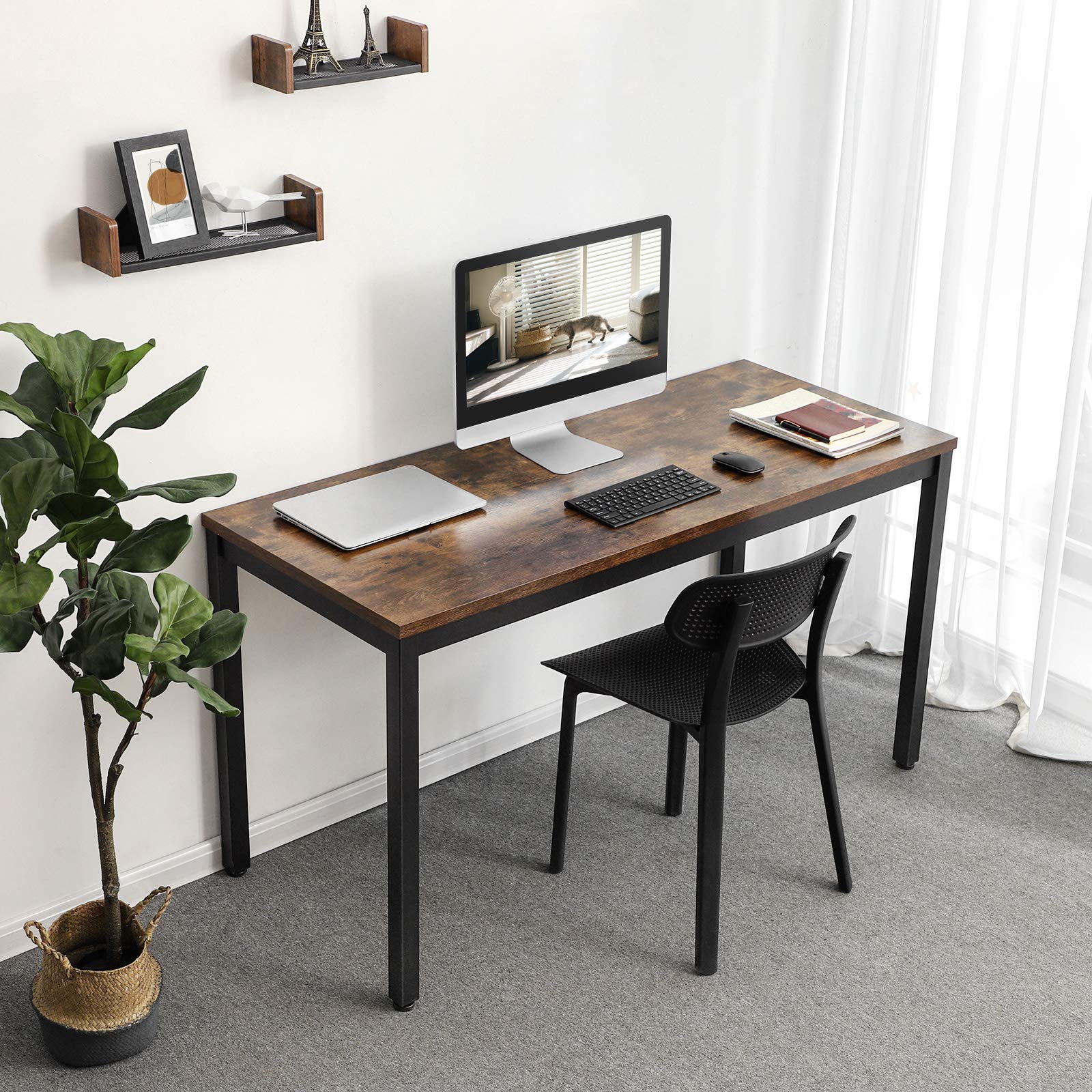 VASAGLE 55 Inch Industrial Computer Desk, Rustic Brown Writing Desk with Sturdy Metal Frame - Easy to Assemble Home Office Desk for Laptop, Study, Living Room | Perfect for Remote Work, Gaming & Small Spaces