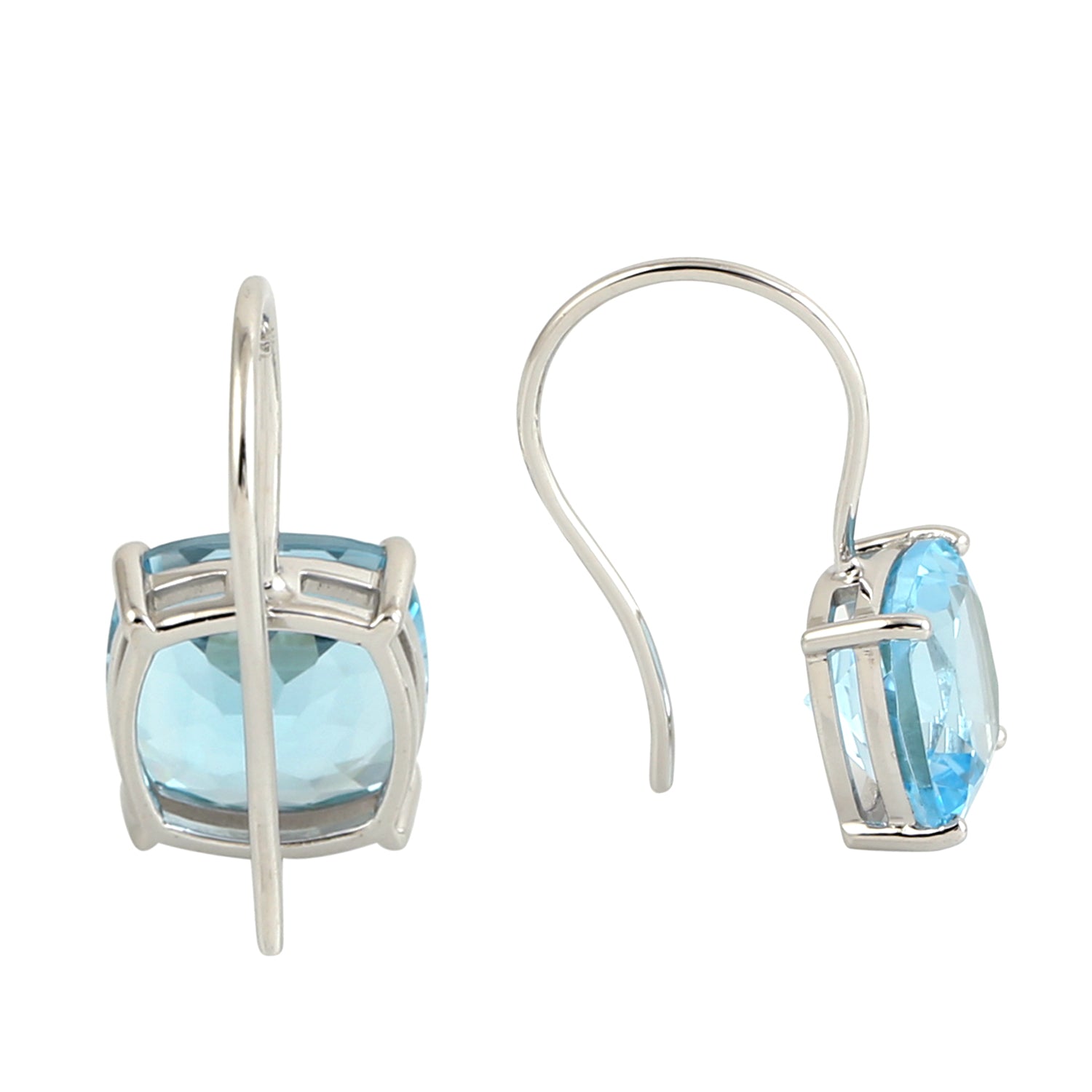 14K White Gold Cushion Cut Blue Topaz November Birthstone Ear Hook Earrings | Elegant Dangling Earrings for Women, Perfect for Birthdays, Anniversaries & Special Occasions