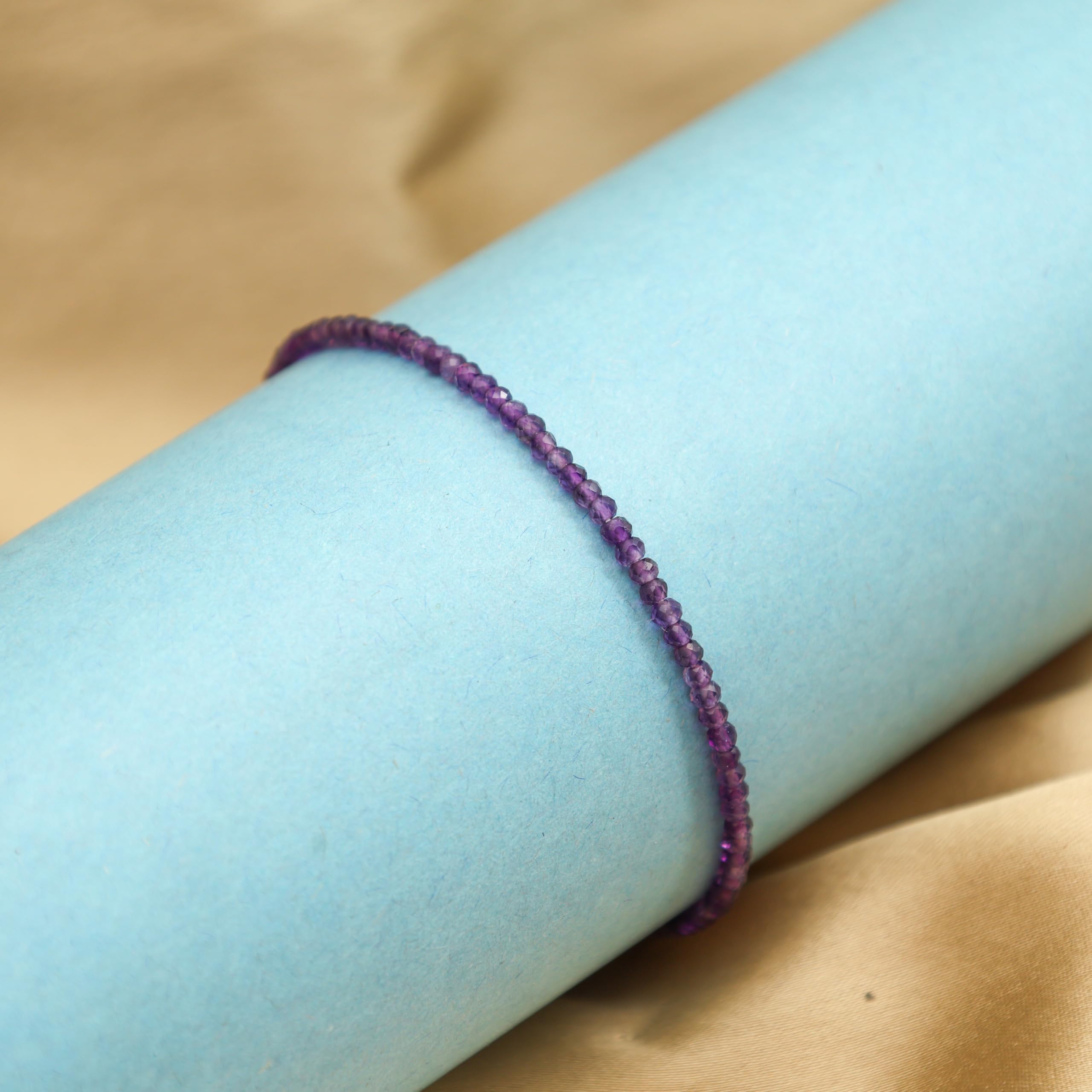 Gempires Amethyst Beaded Bracelet - February Birthstone Jewelry for Women, 8 Inch Silver Plated Dainty Bracelet, Hypoallergenic Gemstone Gift | Perfect for Birthdays, Valentine's Day & Everyday Wear