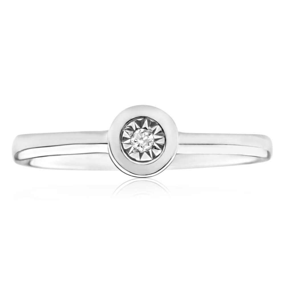 9ct White Gold Solitaire Ring with 0.01 Carat Diamond - Elegant Minimalist Engagement Ring for Women, Perfect for Proposals, Anniversaries & Special Occasions