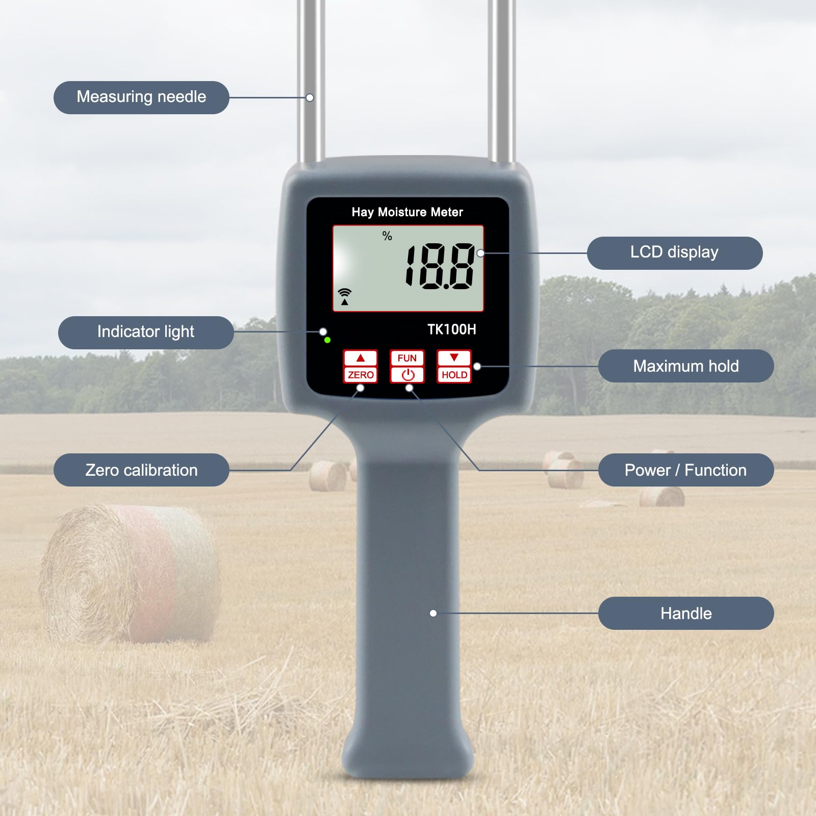 **Portable Hay Moisture Meter - Dual Probe Digital Moisture Tester for Hay, Straw & Forage Grass | Prevent Mold & Spoilage | Ideal for Farming, Agriculture & Livestock Feed Storage**