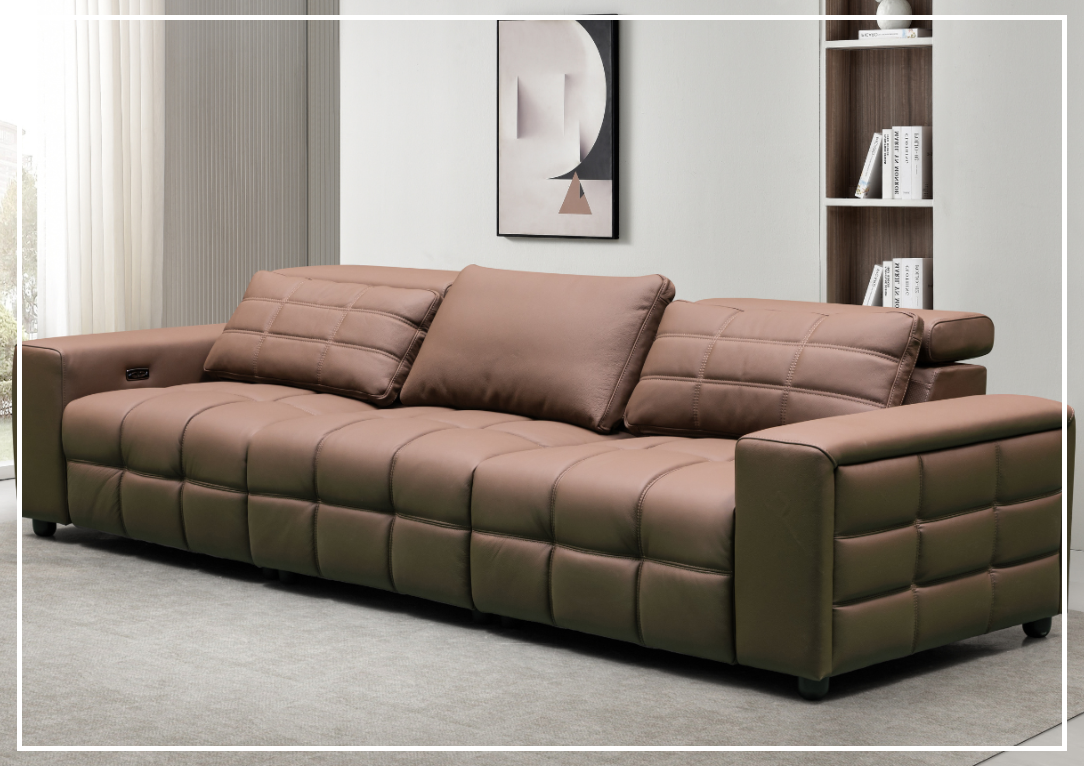 Klaussner Orlano 3-Seater Brown Leather Power Reclining Sofa - Comfortable Electric Recliner for Living Room, Home Theater & Family Room Relaxation