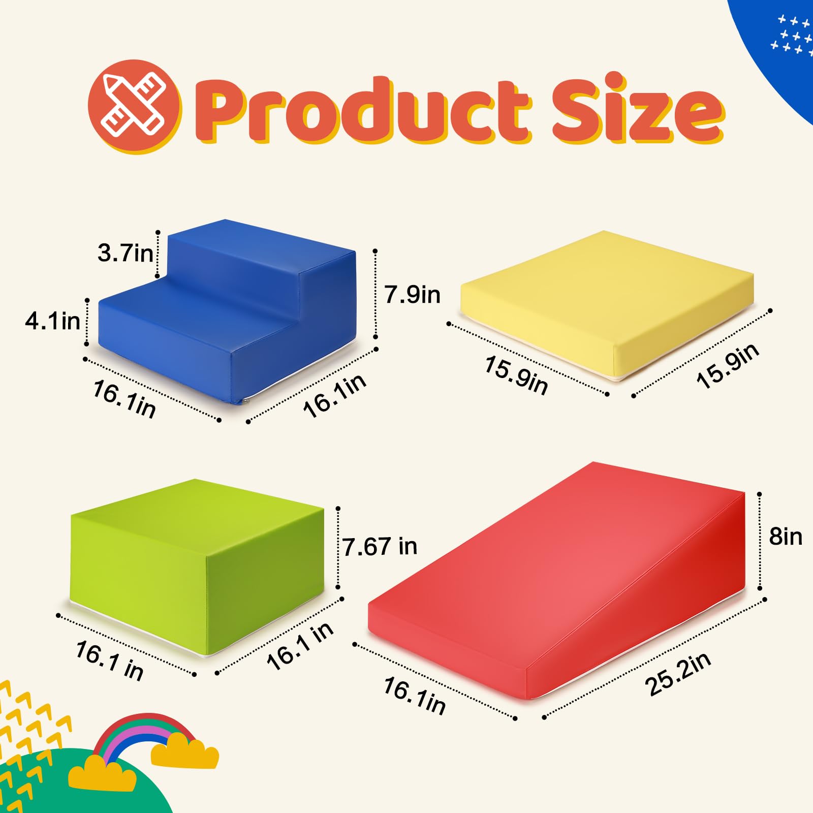 4-Piece Soft PU Leather Baby Foam Climbing Blocks Set for Toddlers - Non-Toxic Play Gym Toys for Crawling, Sliding & Learning - Indoor Activity Blocks (Red, Yellow, Blue) for Nursery, Playroom & Daycare