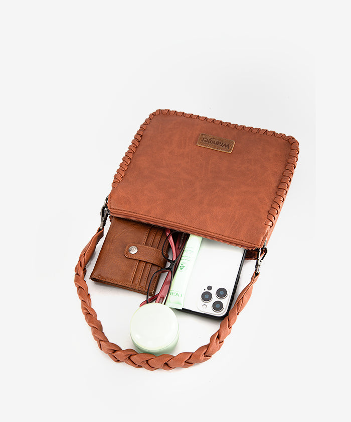 Wrangler Braided Crossbody Bag for Women - Stylish Leather Shoulder Purse with Adjustable Strap, Perfect for Travel, Shopping & Everyday Use