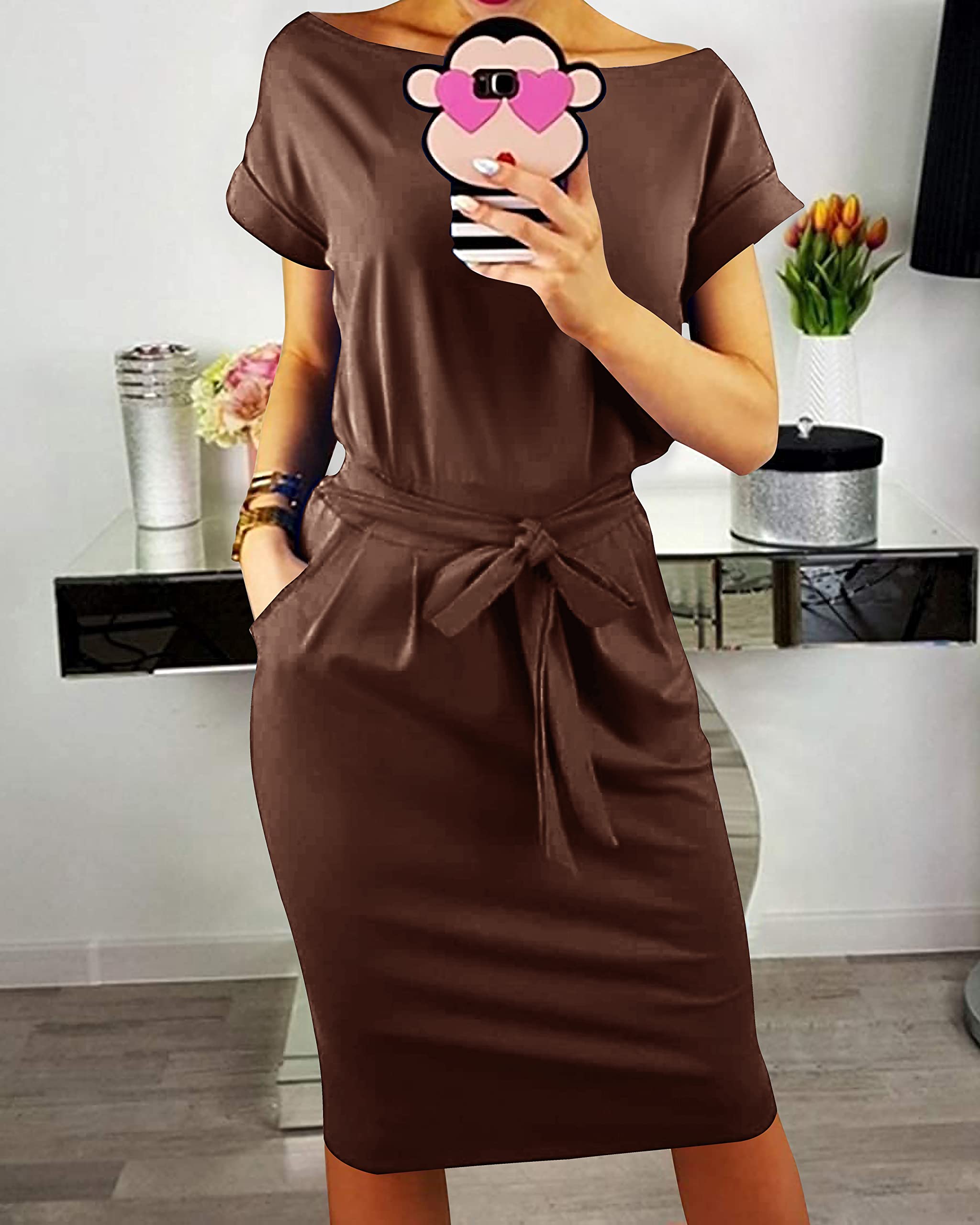 PRETTYGARDEN Women's Summer Striped T-Shirt Dress - Short Sleeve Crewneck Office Dress with Tie Waist & Pockets - Casual Workwear, Weekend Outings & Summer Vacations