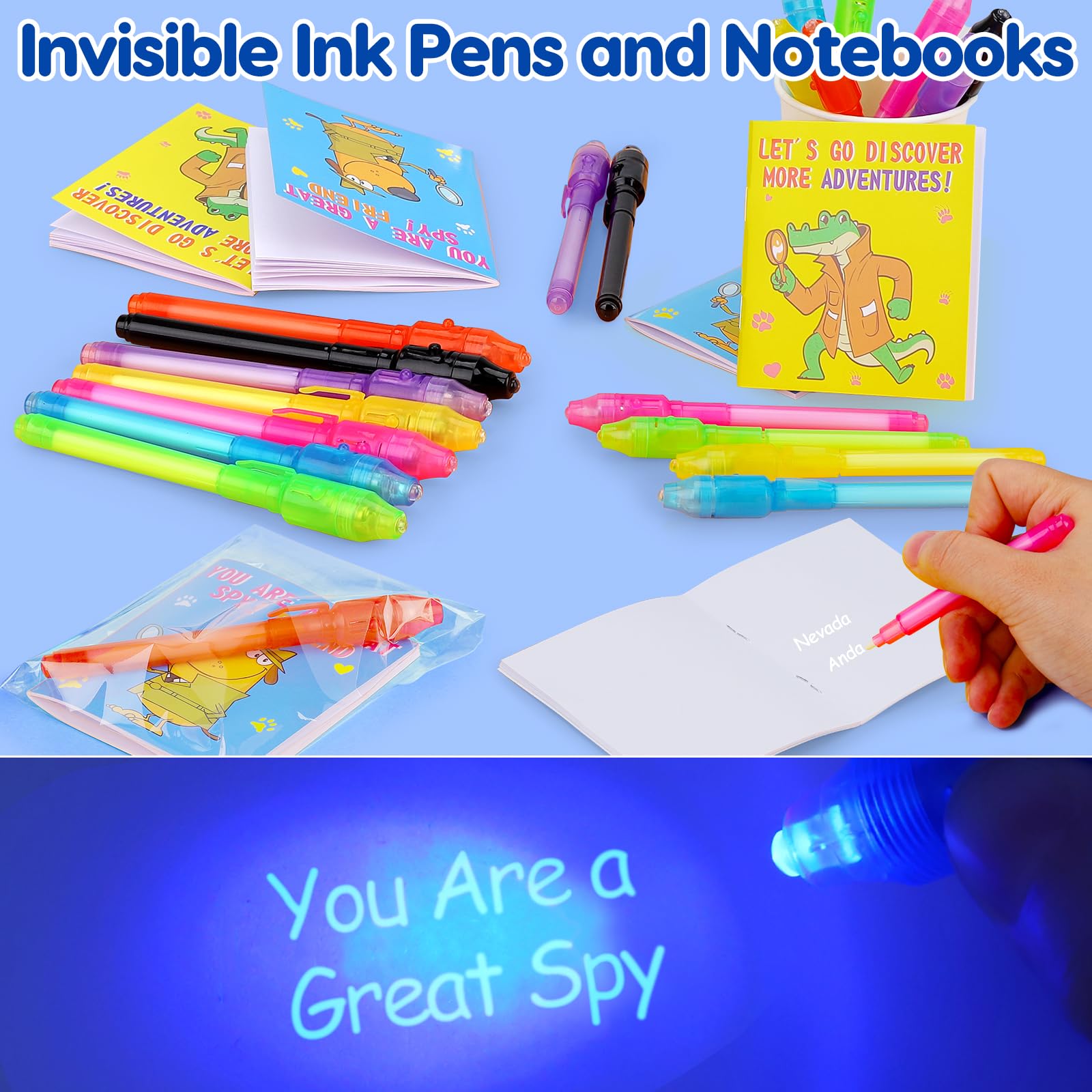 UV Invisible Ink Pen with LED Light & Notebook Set - Spy Writing Kit for Kids, Secret Message Gifts for Boys & Girls - Perfect for Birthday Parties, Classroom Rewards, Goodie Bags & Detective Games