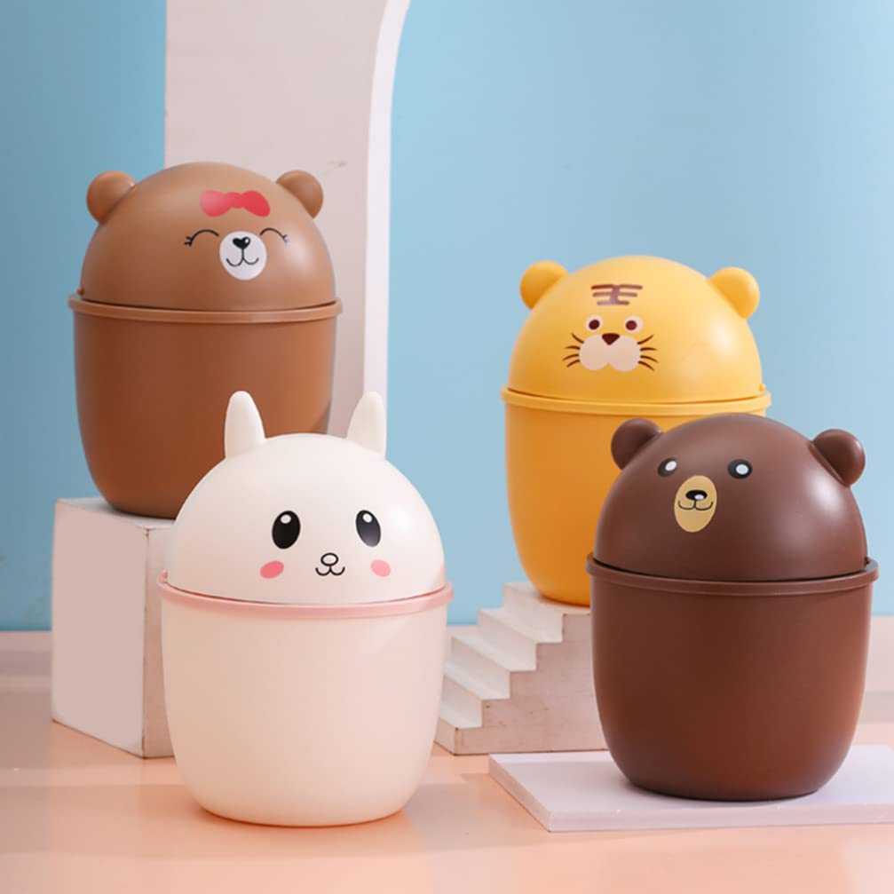 DOITOOL Mini Trash Can with Lid - Small Plastic Waste Basket, Cute Cartoon Rabbit Shape for Home, Office, Vanity & Bathroom - Perfect for Desks, Cars & Countertops