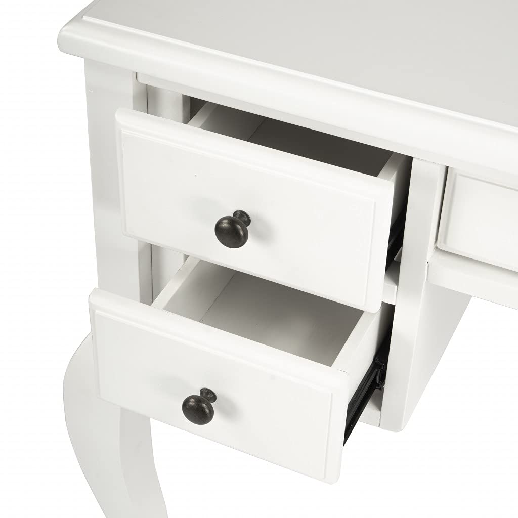 Acacia Wood Writing Desk with MDF & Birch Veneers - Cottage White Home Office Desk for Small Spaces, Study & Workstation