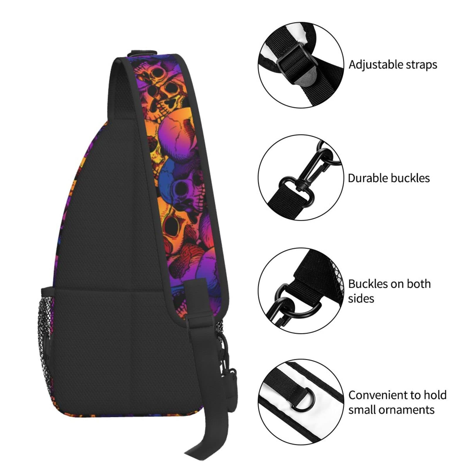 Stylish Purple Skull Crossbody Sling Bag for Women & Men - Lightweight Shoulder Backpack for Hiking, Travel, Cycling & Outdoor Activities | Perfect Daypack, Casual One-Strap Pack & Chest Bag Purse