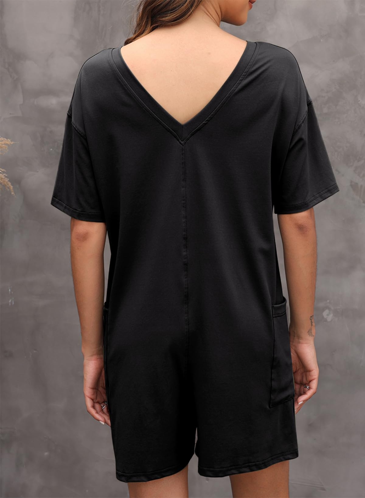 Happy Sailed Women's Casual Loose Crewneck Romper Jumpsuit with Pockets - Comfortable One Piece Short Sleeve Overall for Summer Outfits, Beach Wear and Daily Casual Style