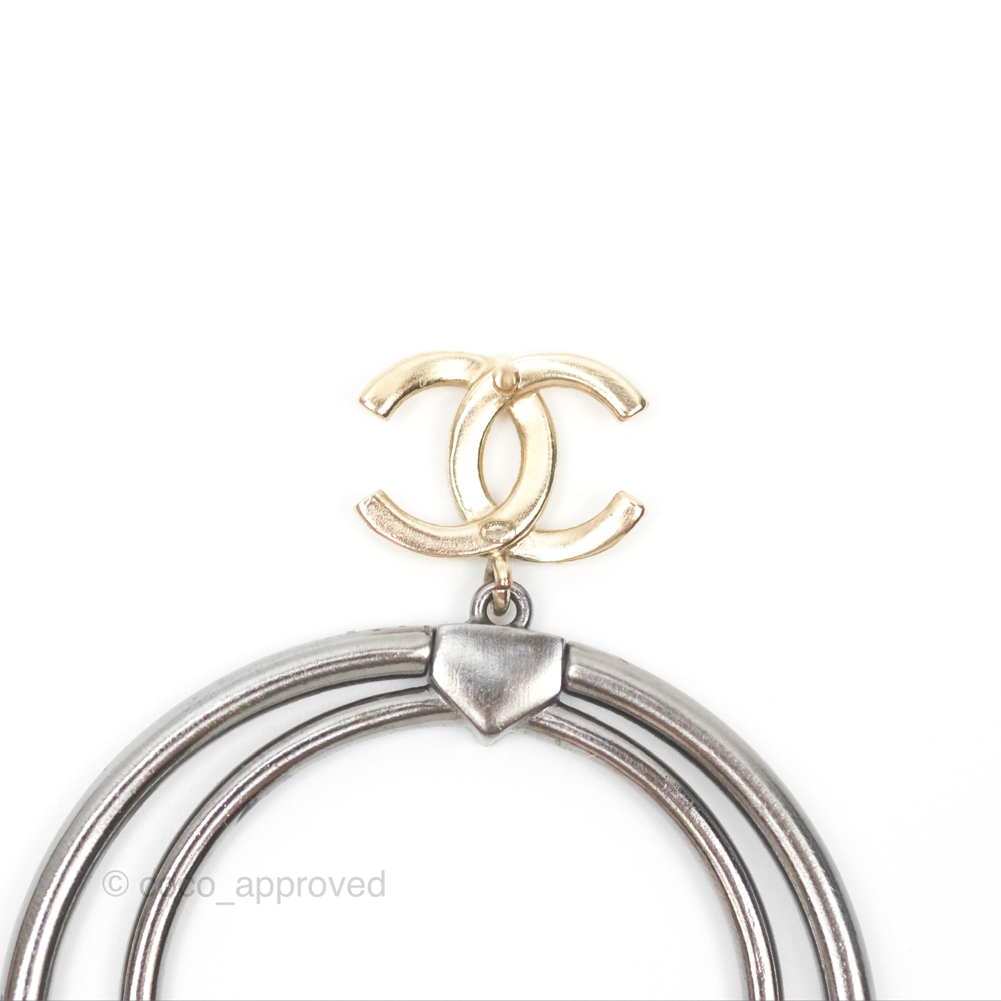 Chanel CC Circles Crystal Drop Earrings - Brushed Gold Tone & Gun Metal 20P - Luxury Fashion Jewelry for Women, Perfect for Parties, Weddings & Special Occasions