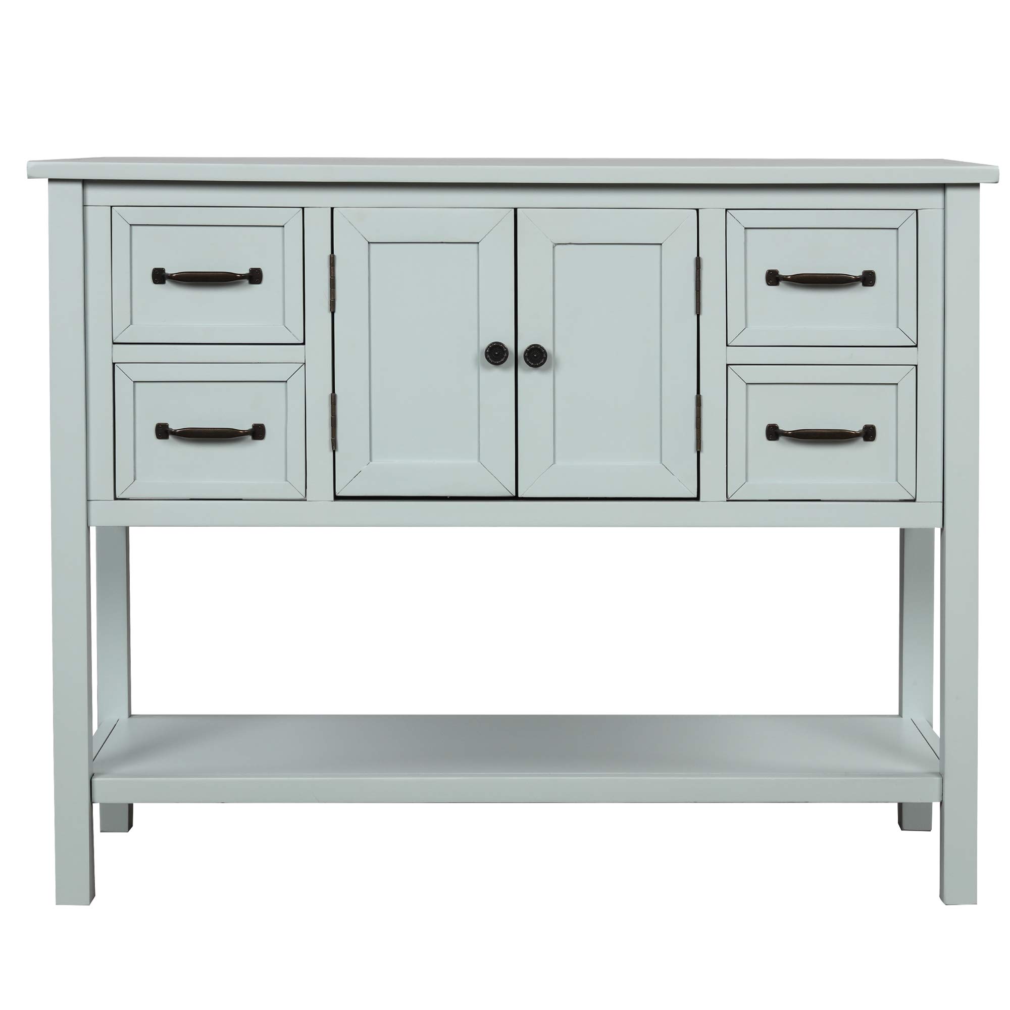 Modern Wooden Console Table with 4 Drawers & Storage Cabinet - Light Blue Sofa Side Table, Entryway Shelf, Living Room Floor Cabinet - Perfect for Hallway, Bedroom & Home Office Organization