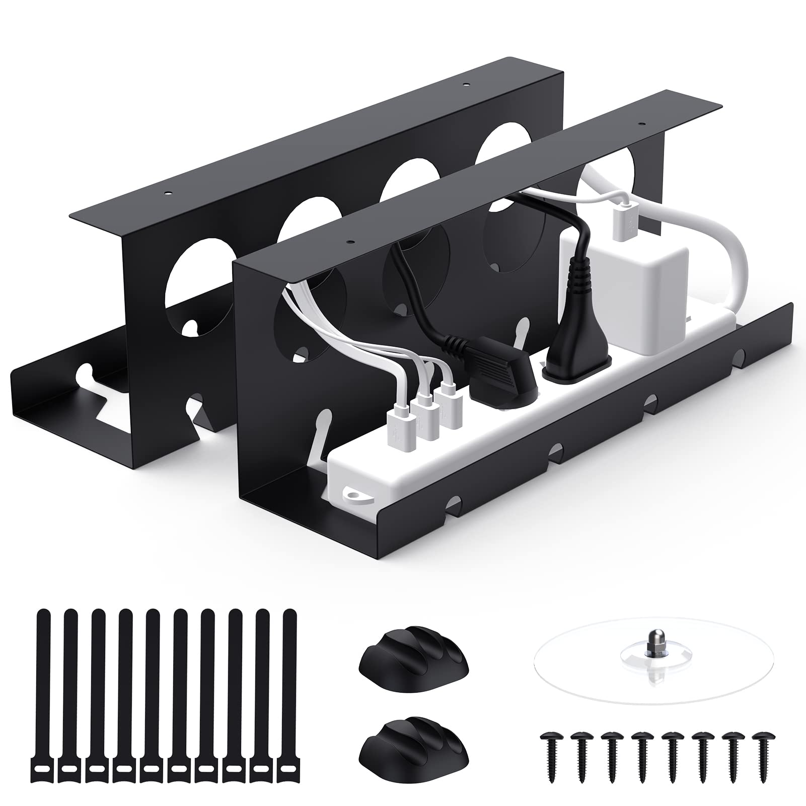 2 Pack Under Desk Cable Management Tray - Super Sturdy Metal Cable Raceway for Cords & Power Strips (12.6 Inch) | Organize Wires for Home Office & Gaming Setup