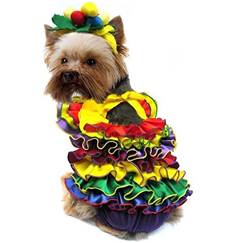 Colorful Calypso Queen Carnival Dog Costume - Size 2 for Small Dogs | Perfect for Halloween, Pet Parties & Carnival Celebrations