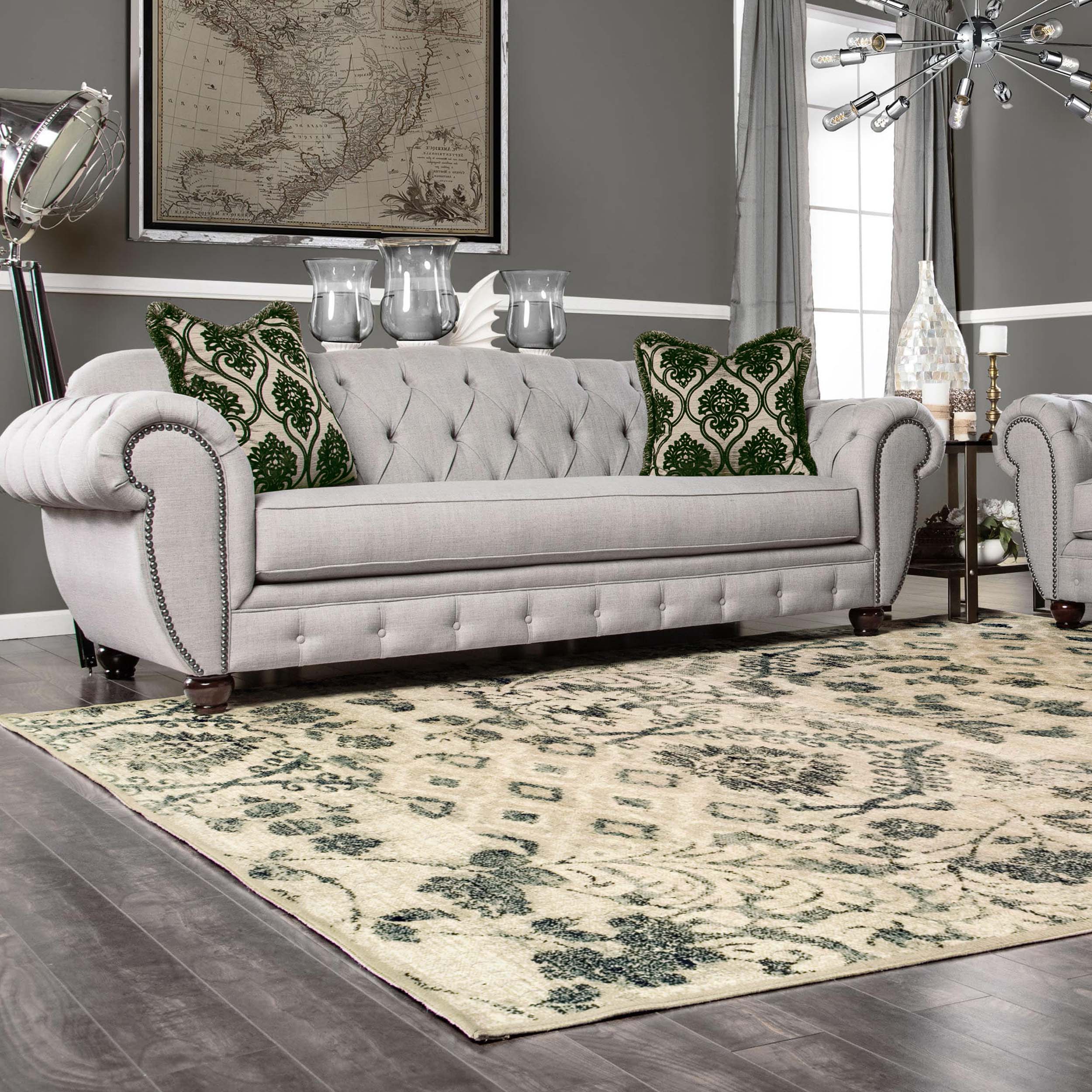 Stylish Navan Floral Damask Indoor Area Rug - Soft Non-Slip Living Room Carpet for Home Decor, Bedroom, Dining Room