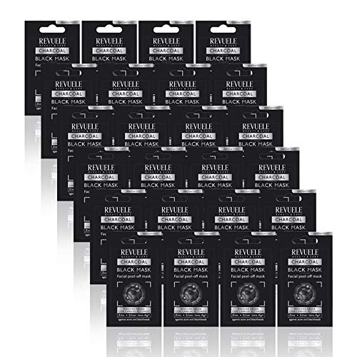 Revuele Activated Charcoal Peel-Off Mask for Acne & Blackheads - Deep Cleansing Face Mask to Reduce Sebum & Unclog Pores (24 Single-Use Sachets) | Perfect for Oily & Combination Skin, Spa Night or Pre-Makeup Prep