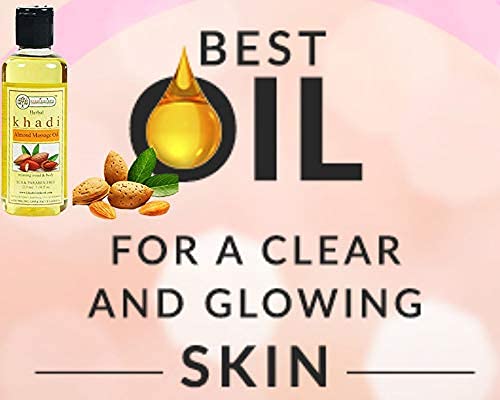 KHADI RISHIKESH Herbal Almond Massage Oil - 210ml for Full Body Massage, Skin Lightening & Brightening with Olive & Jojoba Oil | Acne Treatment, Deep Moisturizer | Stress Relief & Pain Relief for Women & Men | Perfect for Spa, Aromatherapy & Relaxation at Home