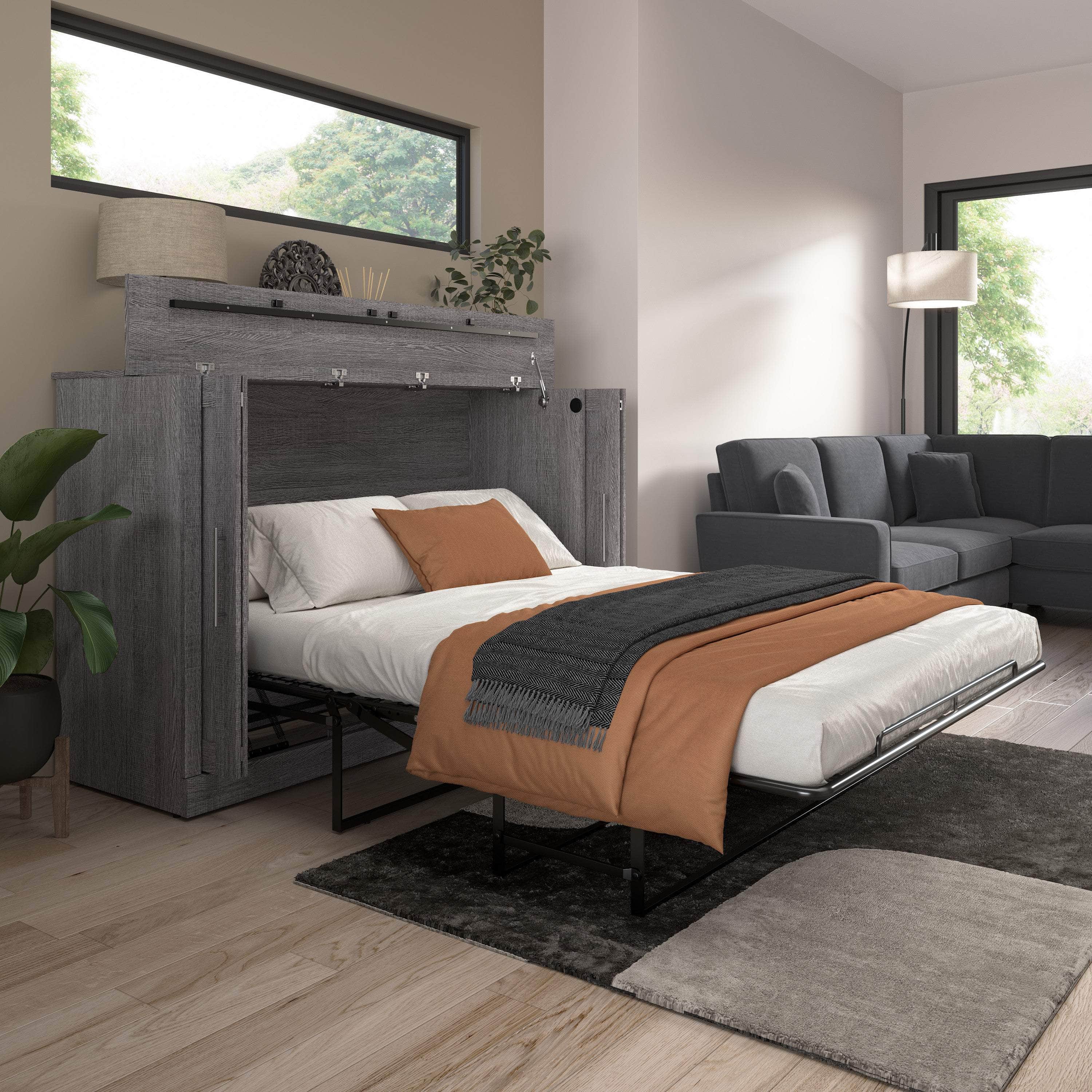 Pur 75W Queen Cabinet Bed with Mattress - 3 Color Options | Space-Saving Murphy Bed for Small Apartments & Guest Rooms