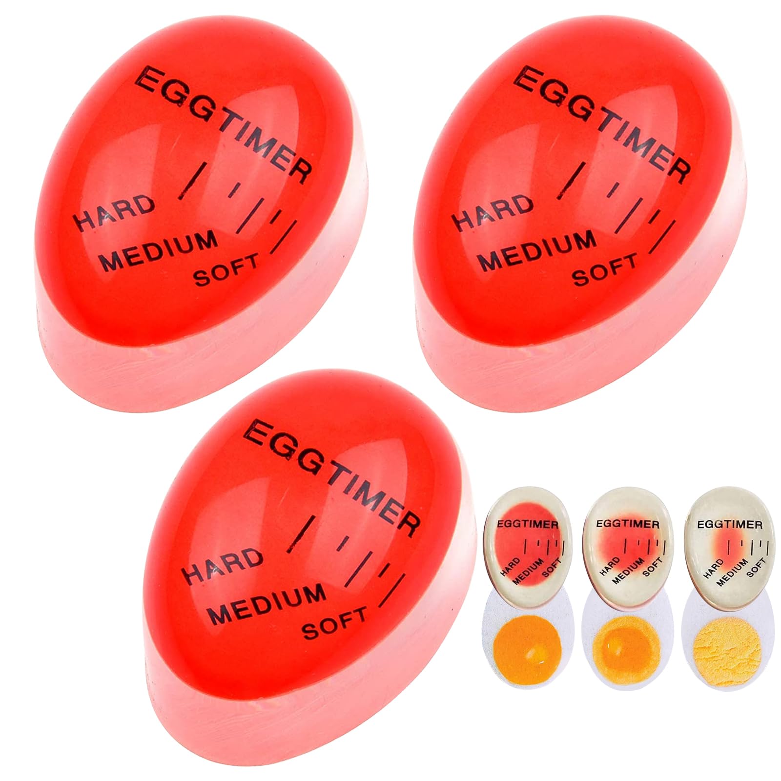 3-Piece Egg Cooking Timer Set (Soft, Medium, Hard) - Resin Egg Timer with Doneness Indicator for Perfect Boiled Eggs - Kitchen Gadget for Breakfast Meal Prep & Cooking Accessories