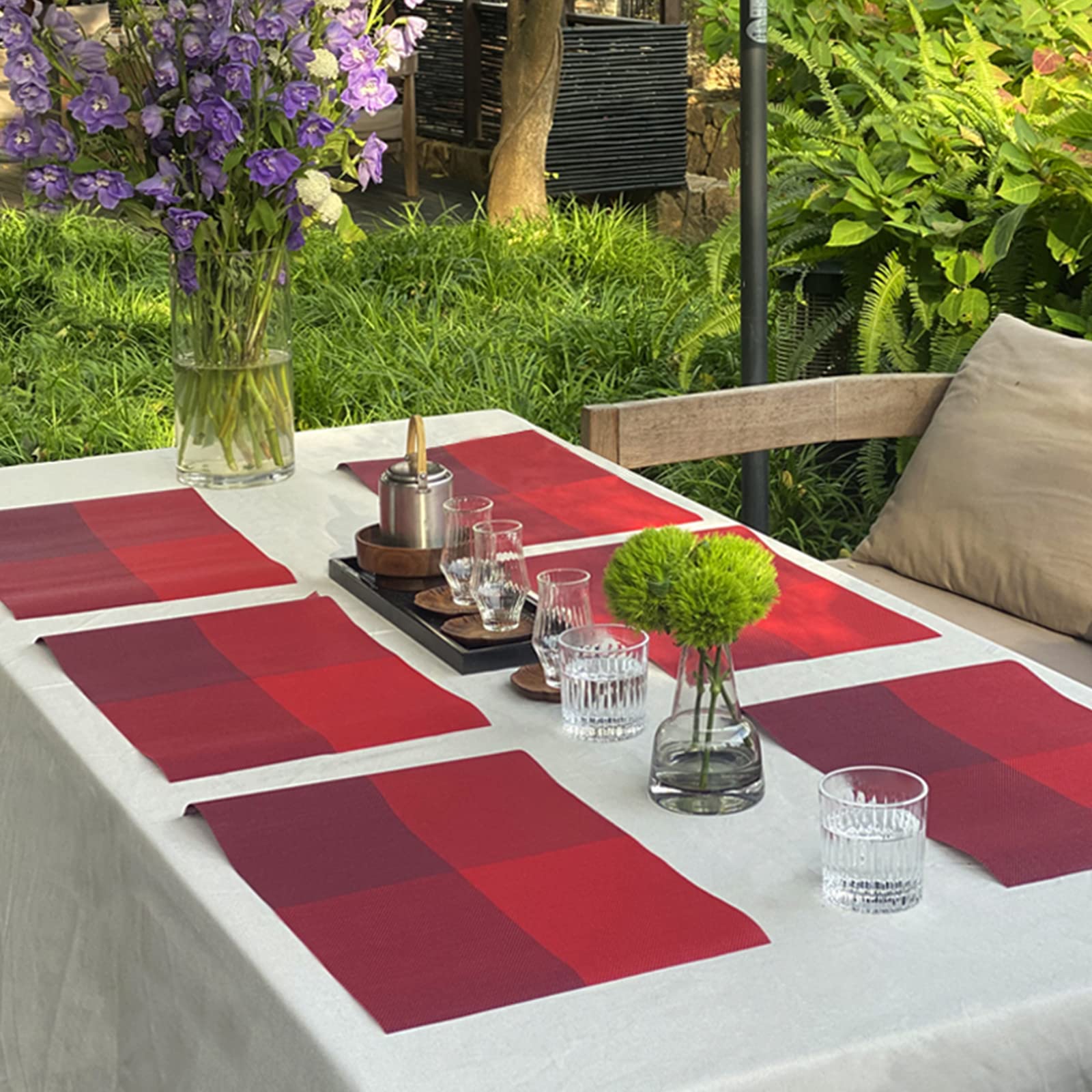 6-Pack PVC Heat-Resistant Placemats Set - Double Sided Washable Table Mats for Kitchen, Dining & Restaurant Use - Easy to Clean & Durable - Green Color Place Settings for Everyday Meals & Entertaining