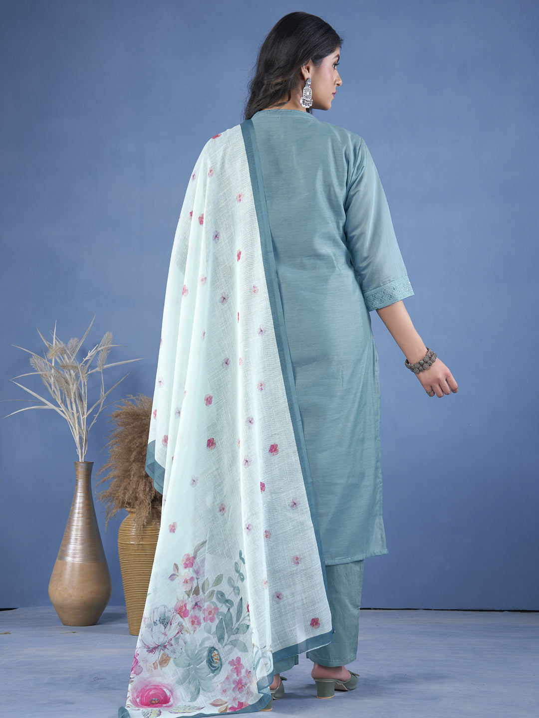 Elegant Aqua Blue Ready-Made Pant Suit with Designer Embroidery - Perfect for Weddings, Parties & Formal Events