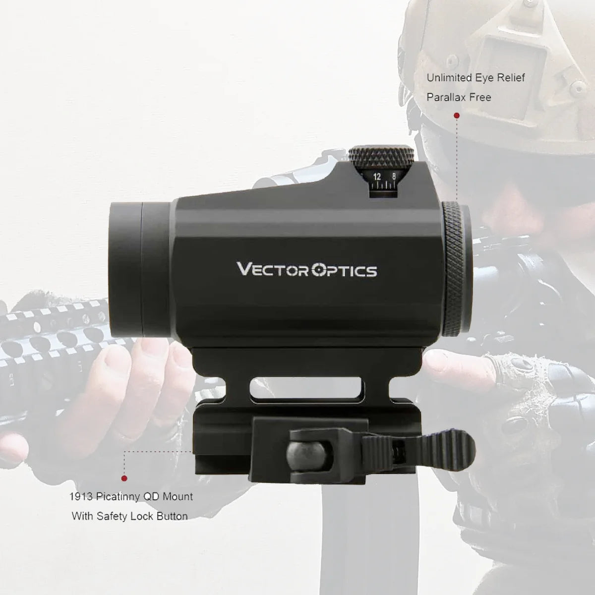 Vector Optics Maverick GenII 1x22 Red Dot Sight - Tactical Rifle Scope with QD Mount for Hunting & Airsoft | Compatible with .308 & Real Firearms | Ideal for Close-Range Shooting, Tactical Training & Outdoor Adventures